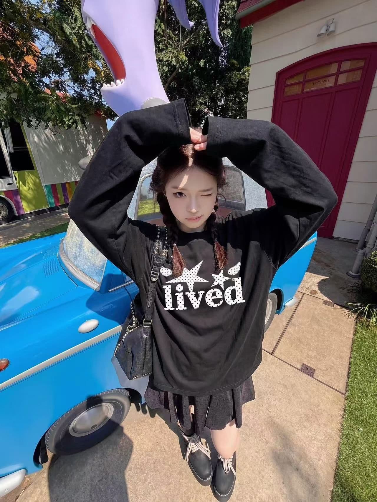 봄 가을 새로운 이후 패키지 칼라 긴팔 라운드 넥 티셔츠 도트 무늬 알파벳 프린트 이미지 3