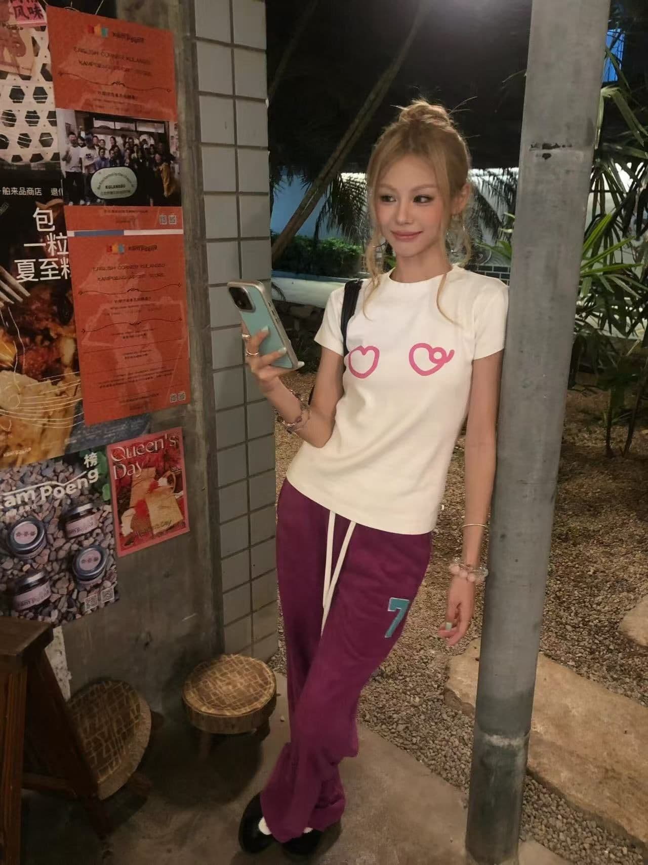 새로운 출처 생방송 품질 이후 패키지 칼라 높은 탄력성 몸매 가꾸기 하트 프린트 이미지 2