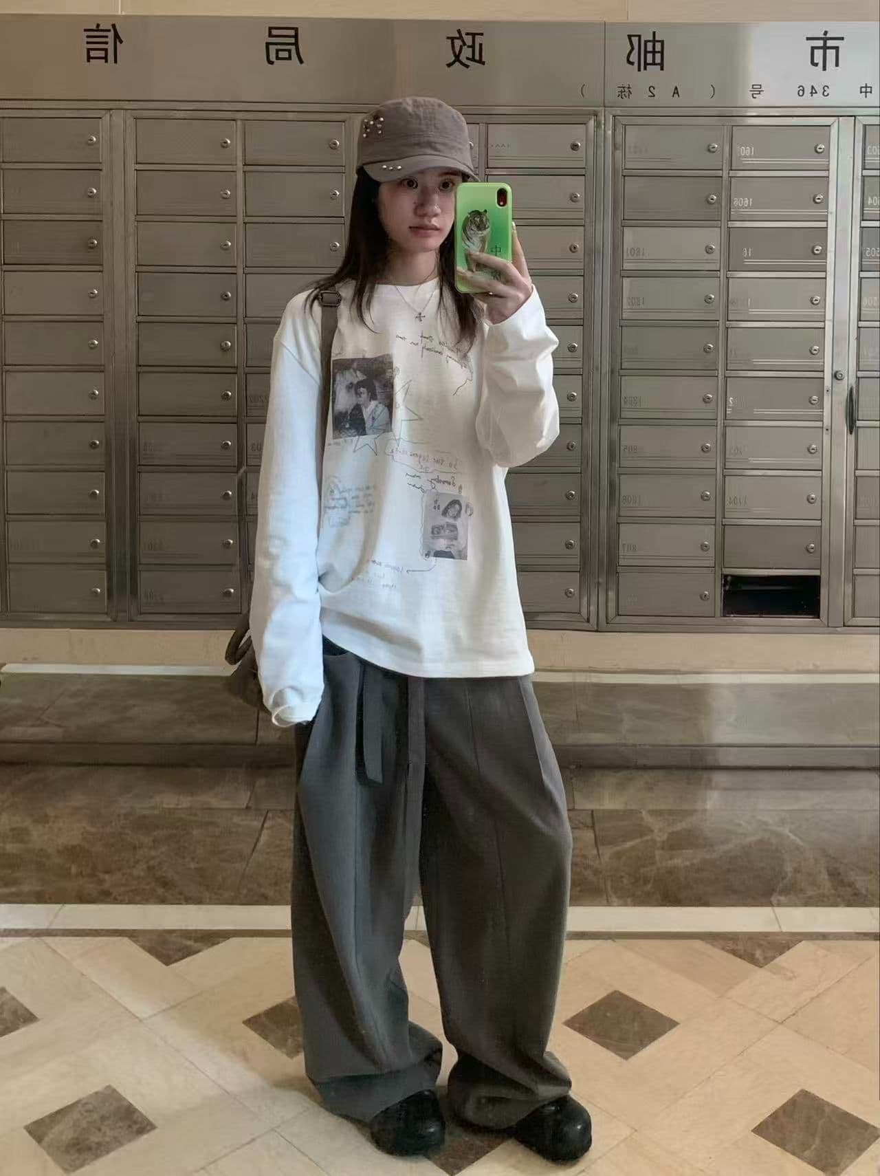 봄 가을 새로운 이후 패키지 칼라 긴팔 라운드 넥 티셔츠 초상화 알파벳 프린트 이미지 4
