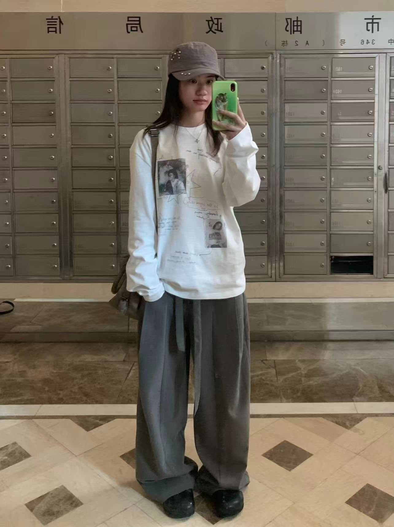 봄 가을 새로운 이후 패키지 칼라 긴팔 라운드 넥 티셔츠 초상화 알파벳 프린트 이미지 2