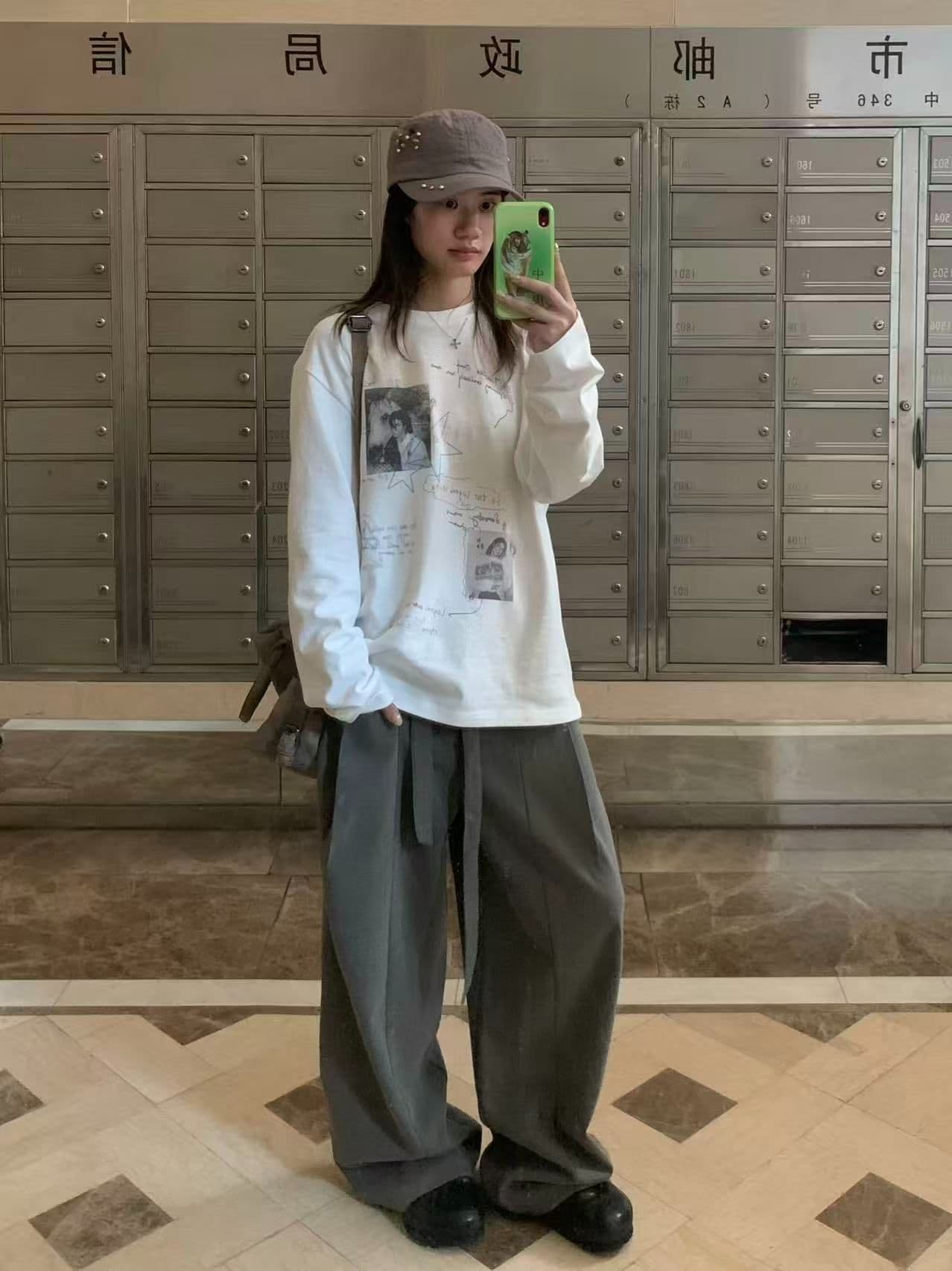 봄 가을 새로운 이후 패키지 칼라 긴팔 라운드 넥 티셔츠 초상화 알파벳 프린트