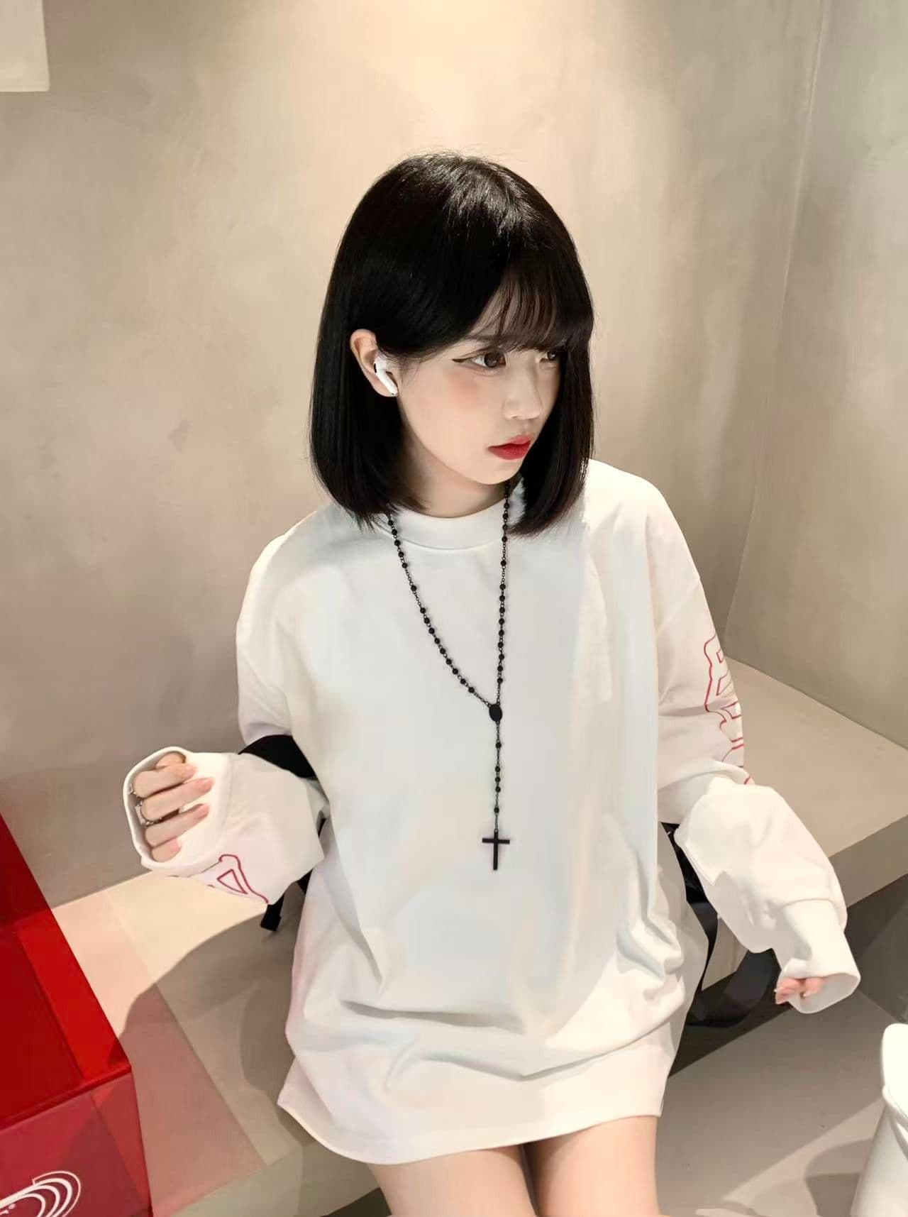봄 가을 새로운 이후 패키지 칼라 긴팔 Luokou t 소매 알파벳 상세 이미지 3
