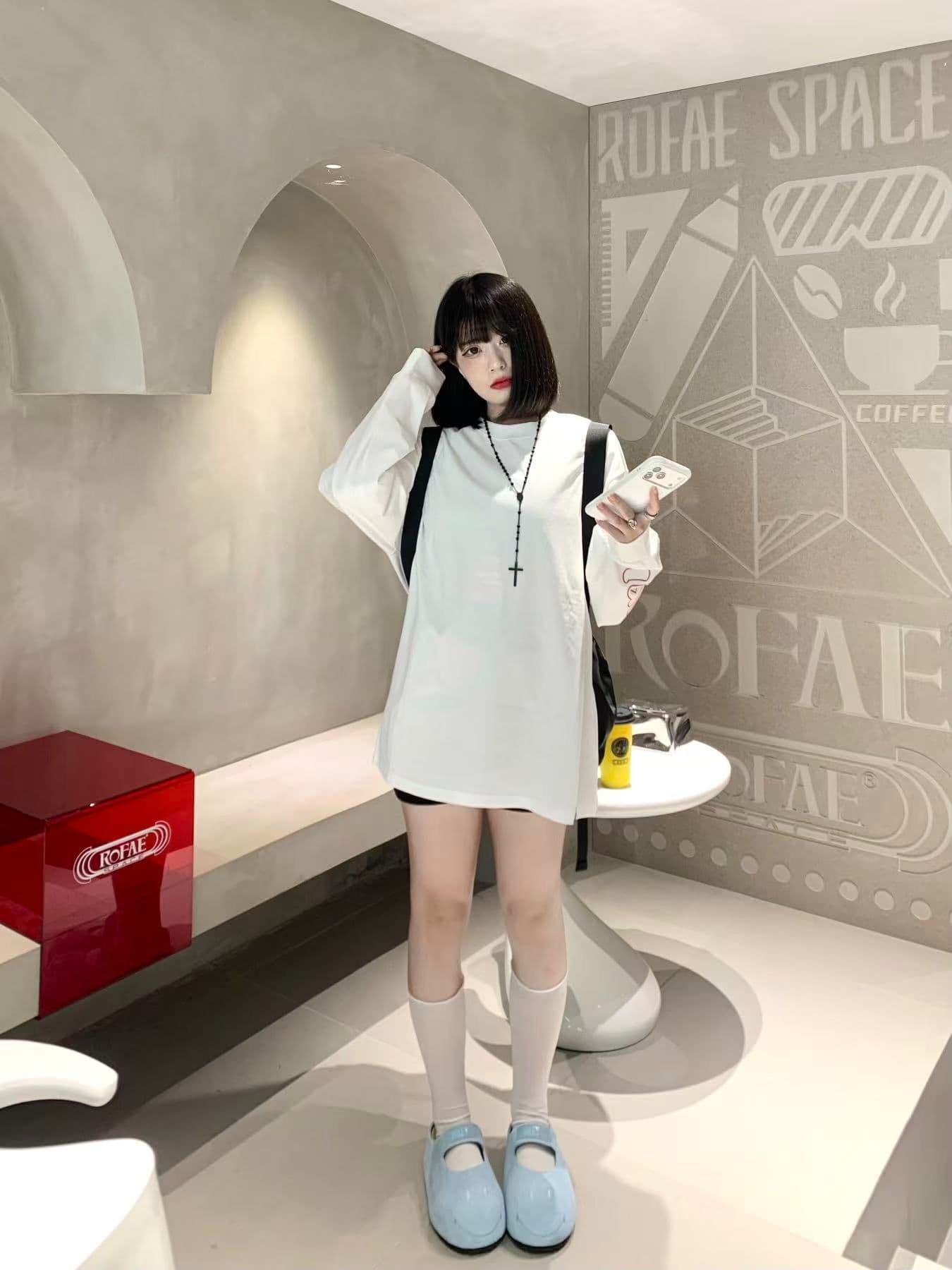 봄 가을 새로운 이후 패키지 칼라 긴팔 Luokou t 소매 알파벳 상세 이미지 5