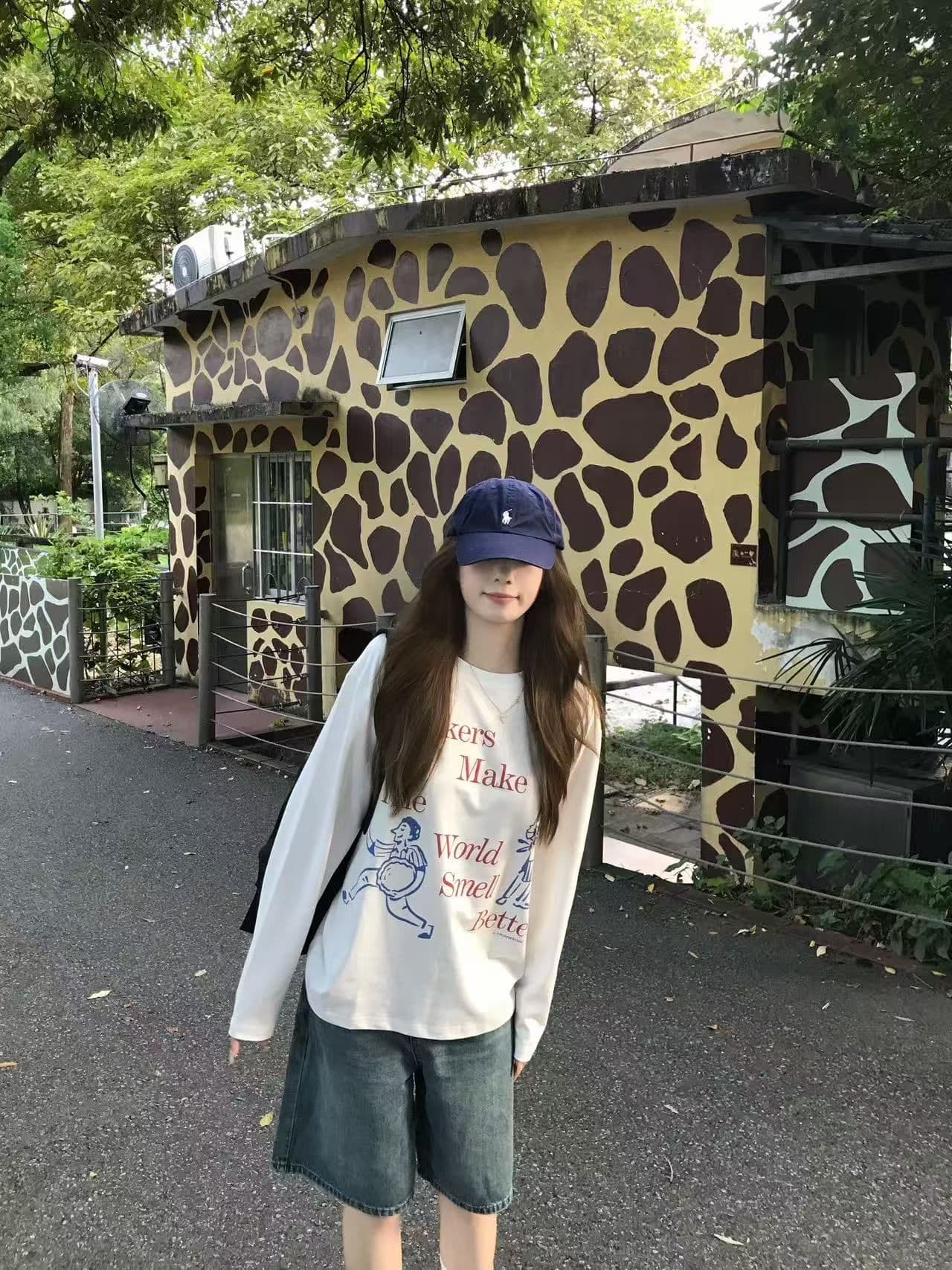 봄 가을 새로운 이후 패키지 칼라 긴팔 라운드 넥 티셔츠 만화 알파벳 프린트 상세 이미지 3