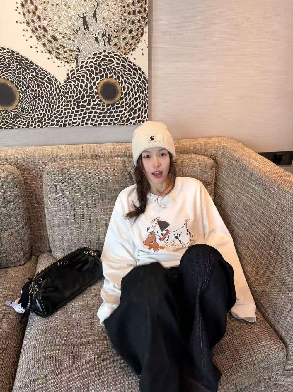 봄 가을 새로운 이후 패키지 칼라 긴팔 Luokou 티셔츠 개 프린트 맨위
