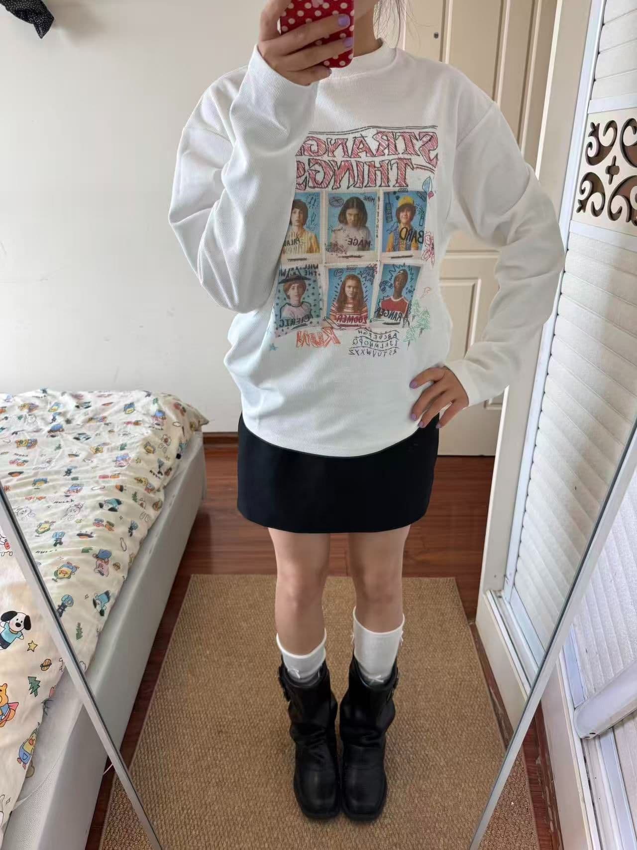 봄 가을 새로운 이후 패키지 칼라 긴팔 라운드 넥 티셔츠 초상화 프린트 맨위 이미지 2