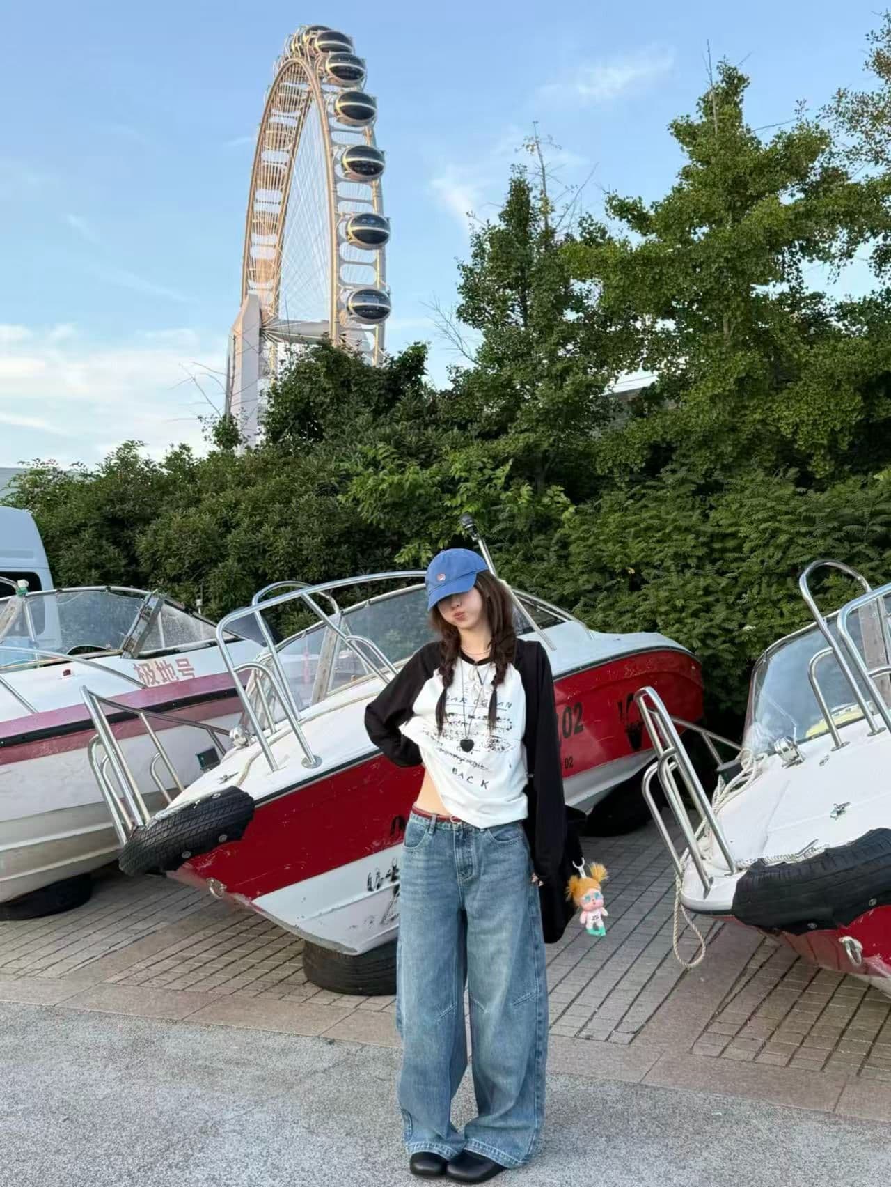 새로운 생방송 품질 삽입 어깨 소매 당겨서 기사 이후 패키지 칼라 알파벳 프린트 이미지 4