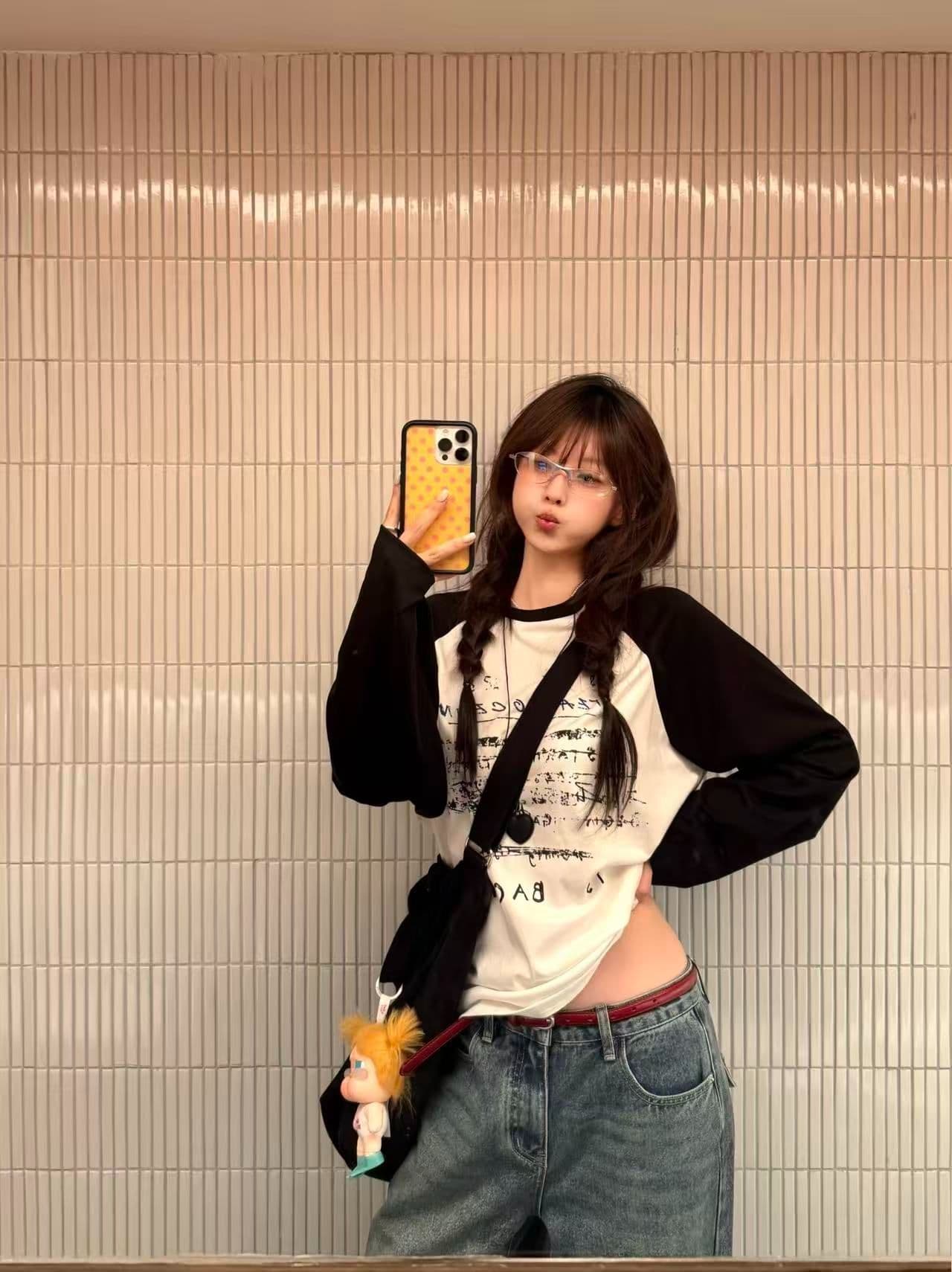 새로운 생방송 품질 삽입 어깨 소매 당겨서 기사 이후 패키지 칼라 알파벳 프린트 상세 이미지 3