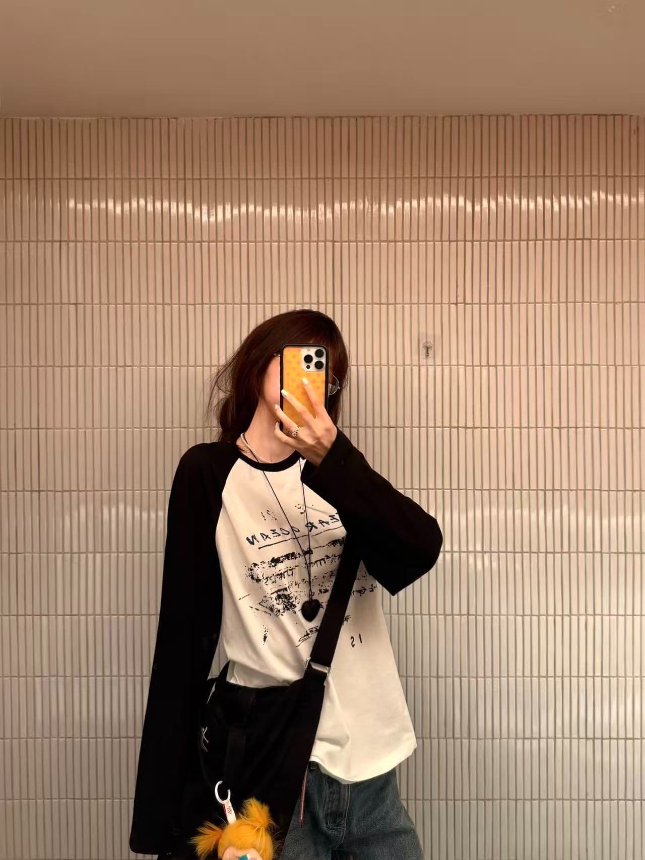 새로운 생방송 품질 삽입 어깨 소매 당겨서 기사 이후 패키지 칼라 알파벳 프린트 상세 이미지 7