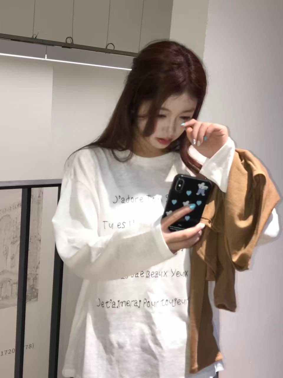 새로운 출처 생방송 품질 면 긴팔 태양 보호 셔츠 기본 셔츠 알파벳 프린트 상세 이미지 2