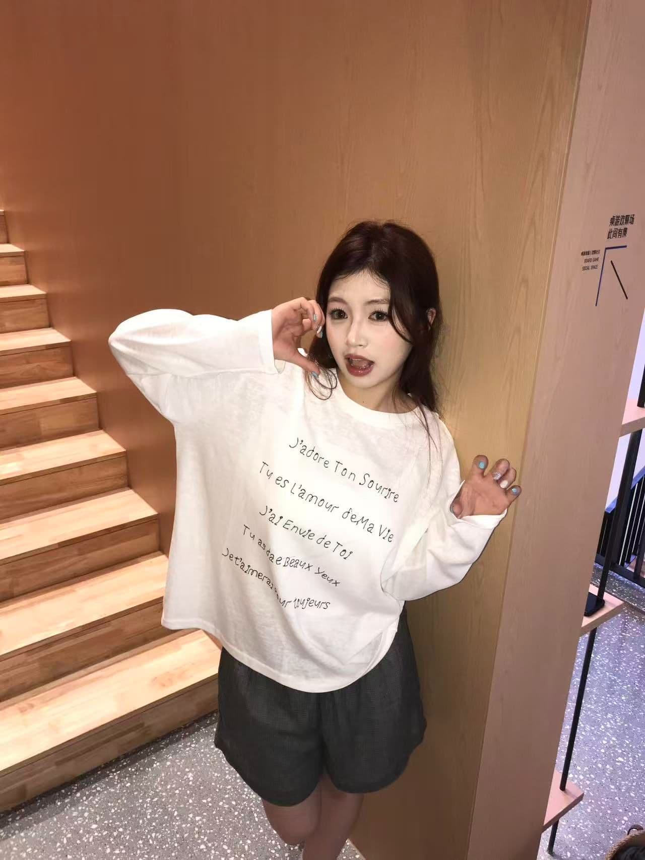 새로운 출처 생방송 품질 면 긴팔 태양 보호 셔츠 기본 셔츠 알파벳 프린트 상세 이미지 3