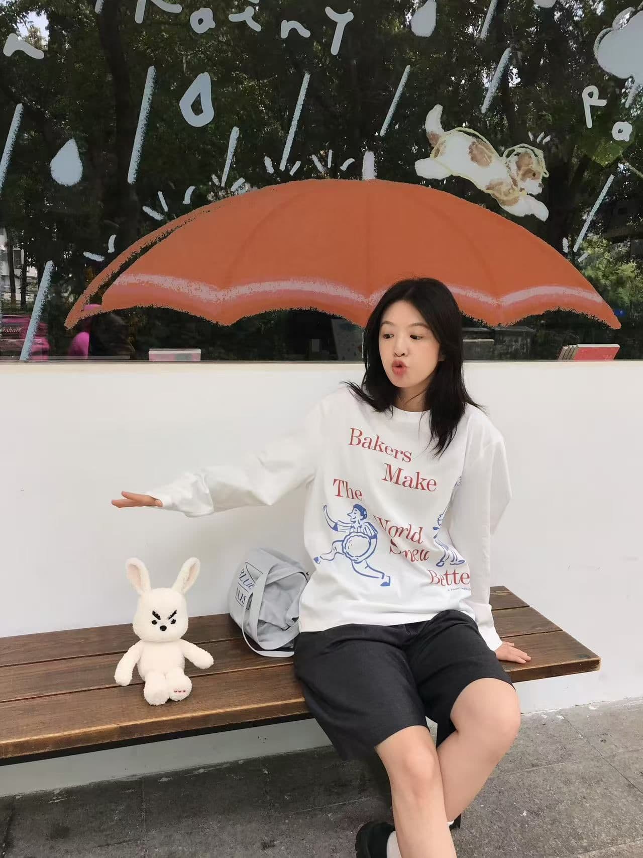 봄 가을 새로운 이후 패키지 칼라 긴팔 라운드 넥 티셔츠 만화 알파벳 프린트 상세 이미지 8