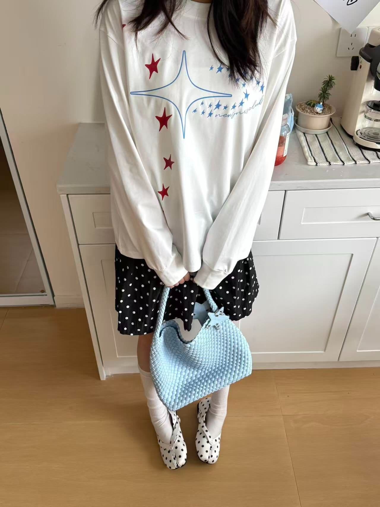 봄 가을 새로운 이후 패키지 칼라 긴팔 Luokou 티셔츠 별 프린트 이미지 3