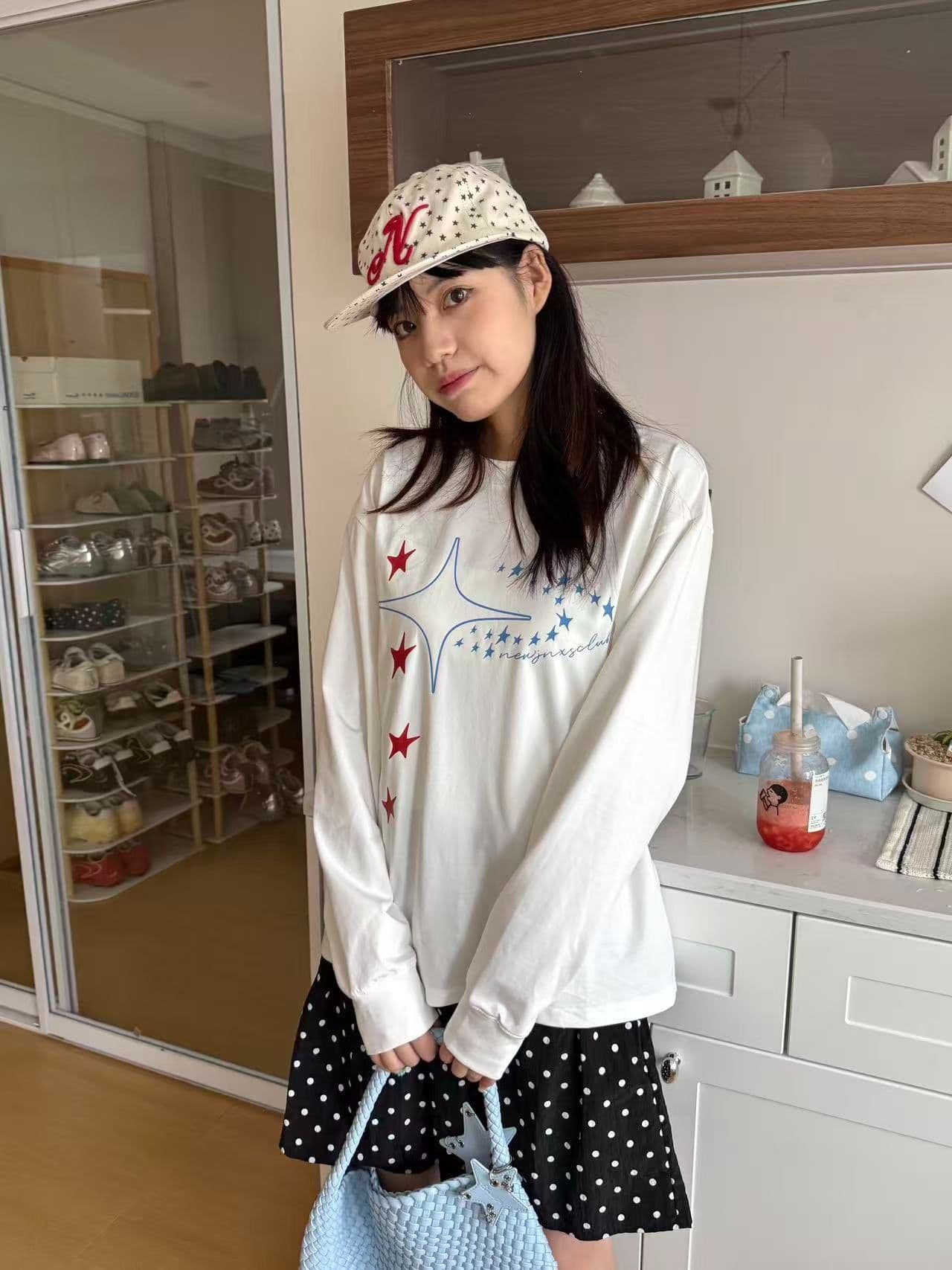 봄 가을 새로운 이후 패키지 칼라 긴팔 Luokou 티셔츠 별 프린트 상세 이미지 6