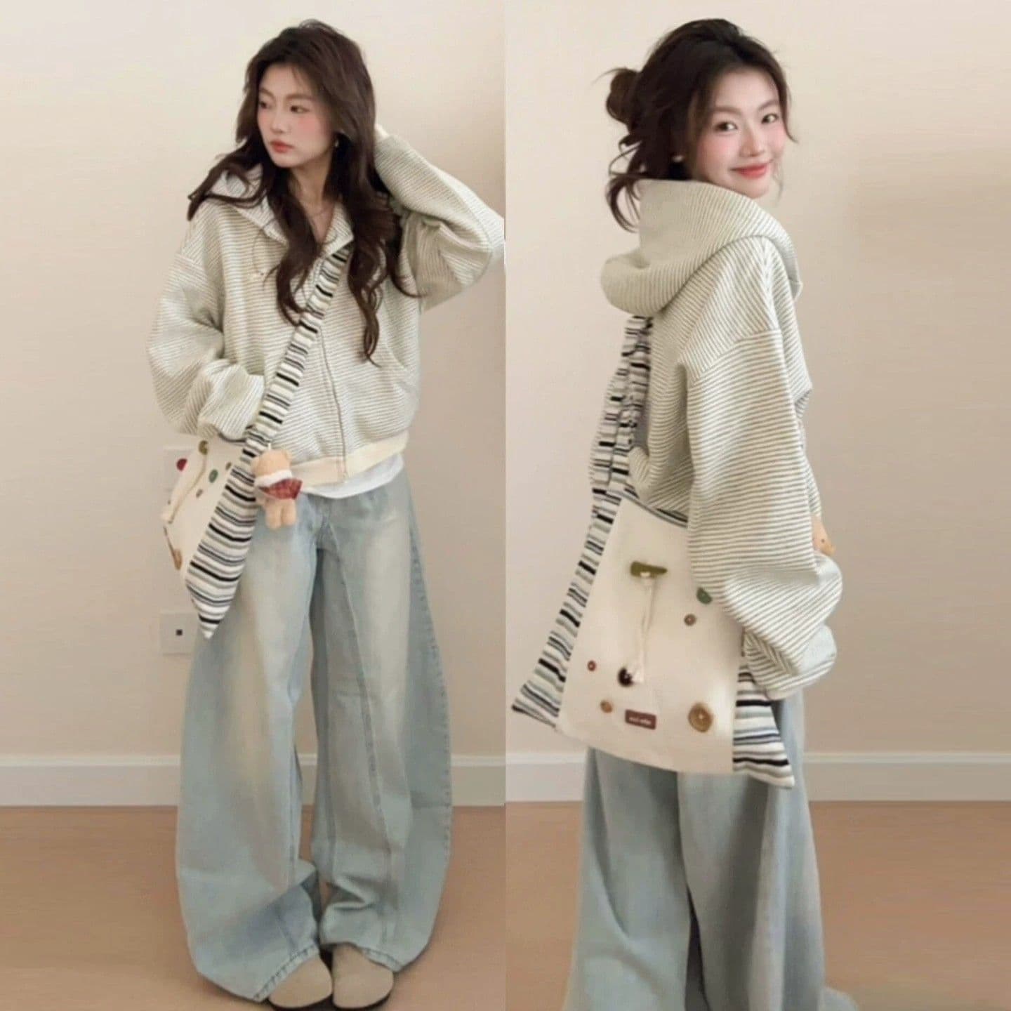 새로운 아메리칸 레트로 스트라이프 오픈 가디건 후드 티 스웨터 여성 루즈핏 디자인 센스 커플 재킷 트렌디 이미지 2