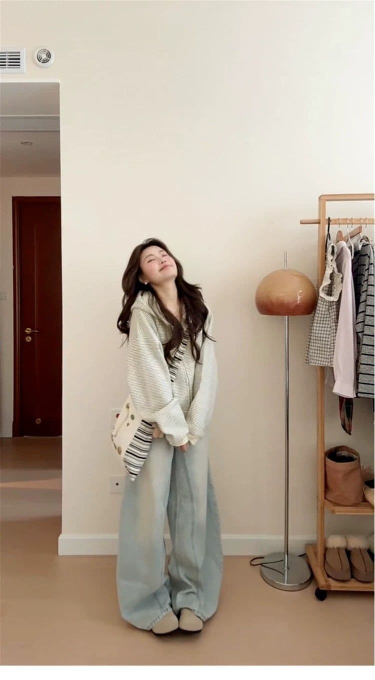 새로운 아메리칸 레트로 스트라이프 오픈 가디건 후드 티 스웨터 여성 루즈핏 디자인 센스 커플 재킷 트렌디 상세 이미지 3