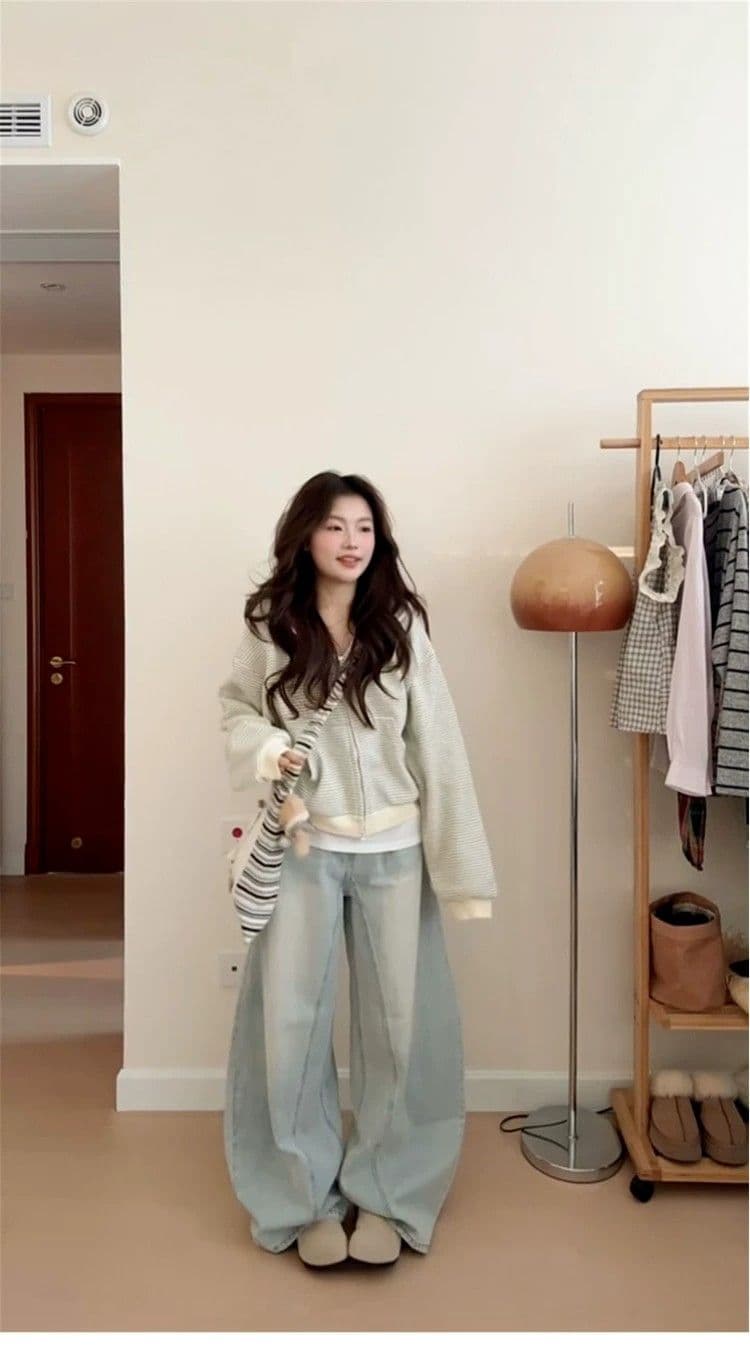 새로운 아메리칸 레트로 스트라이프 오픈 가디건 후드 티 스웨터 여성 루즈핏 디자인 센스 커플 재킷 트렌디 상세 이미지 5
