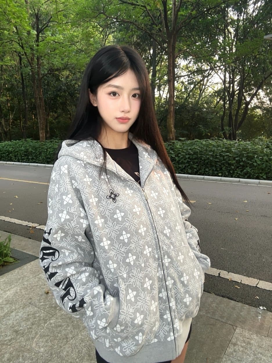 새로운 얇은 스타일 털이 있는 인사이드 그리기 원본 솜씨 프린트 후드 티 스웨터 여성 이미지 3