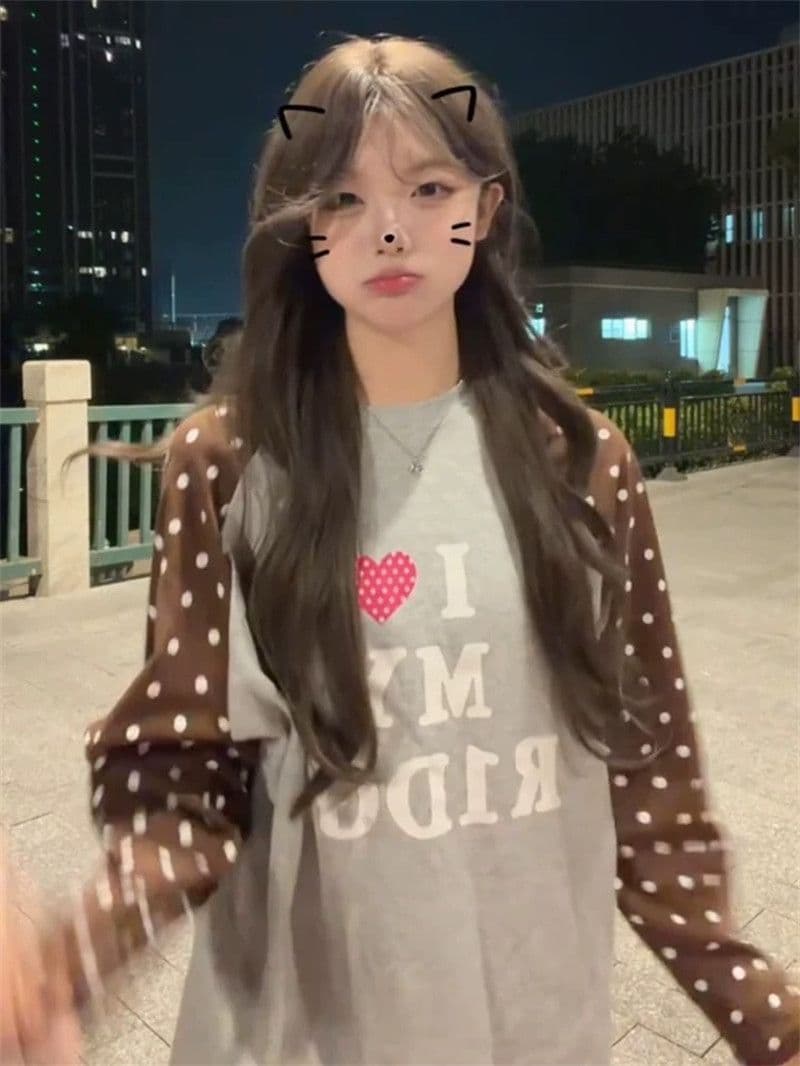 새로운 원본 솜씨 프린트 긴팔 티셔츠 여성 이미지 4