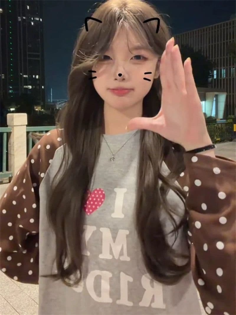 새로운 원본 솜씨 프린트 긴팔 티셔츠 여성 상세 이미지 4