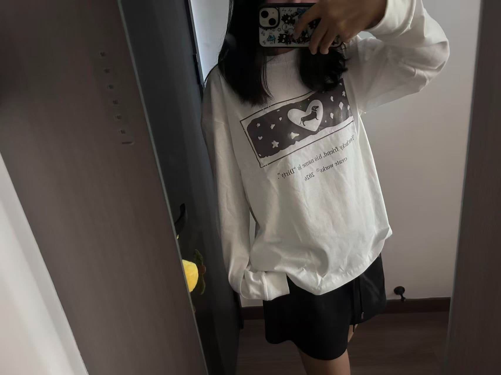 봄 가을 새로운 이후 패키지 칼라 긴팔 Luokou 티셔츠 개 프린트 맨위 상세 이미지 4