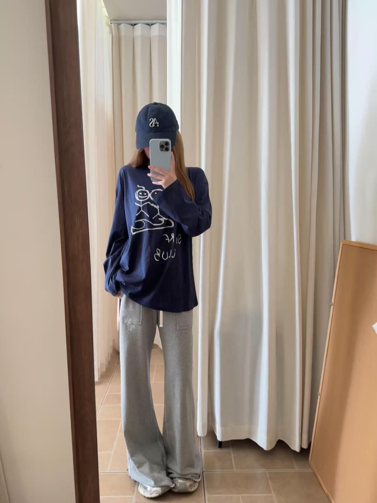 봄 가을 새로운 이후 패키지 칼라 긴팔 라운드 넥 티셔츠 낙서 작은 남자 프린트 이미지 4