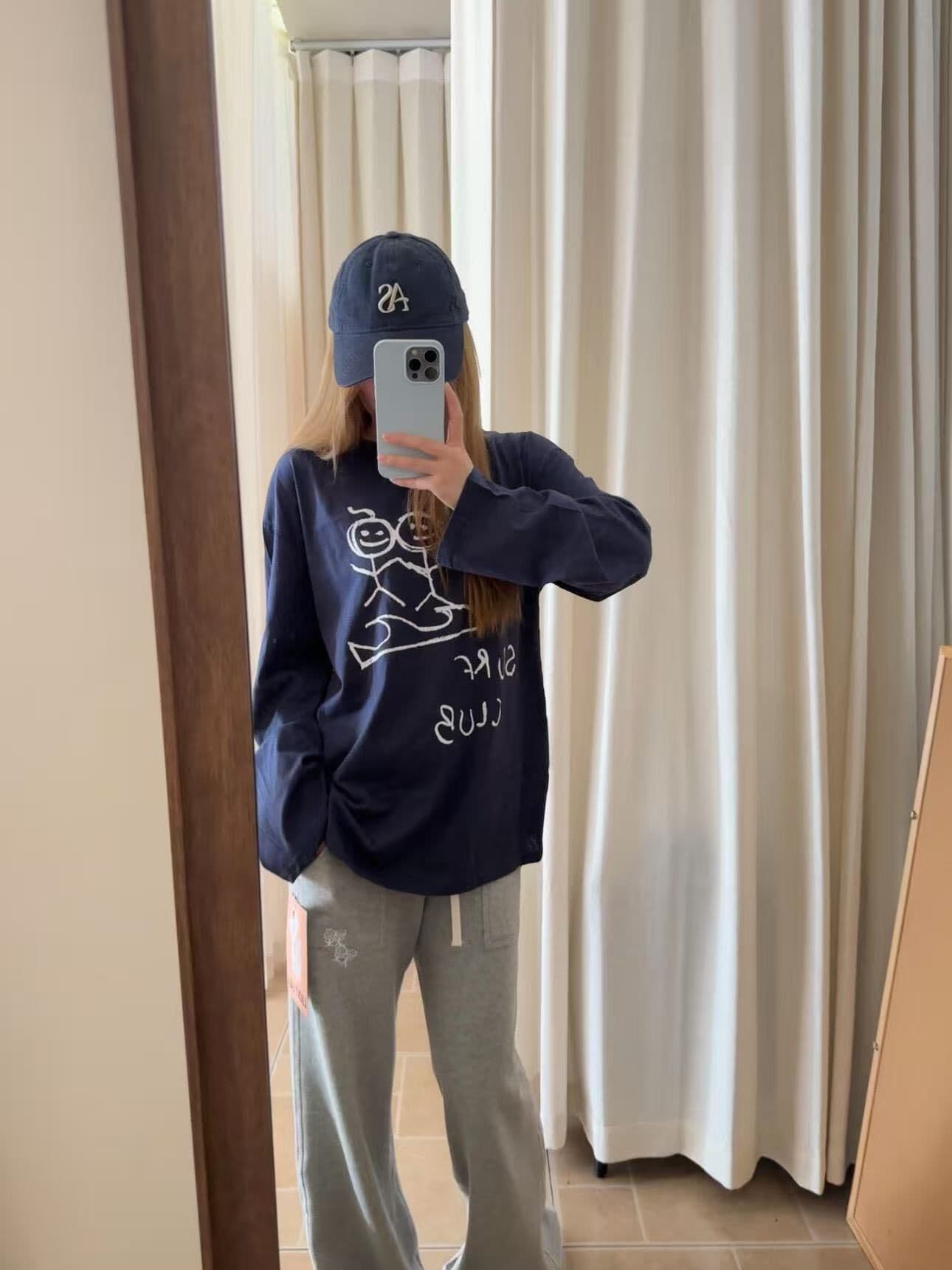 봄 가을 새로운 이후 패키지 칼라 긴팔 라운드 넥 티셔츠 낙서 작은 남자 프린트 상세 이미지 5