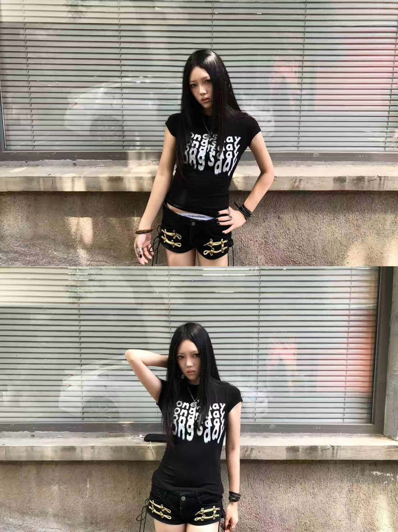 새로운 출처 생방송 품질 이후 패키지 칼라 신축성 몸매 가꾸기 알파벳 프린트 상세 이미지 8