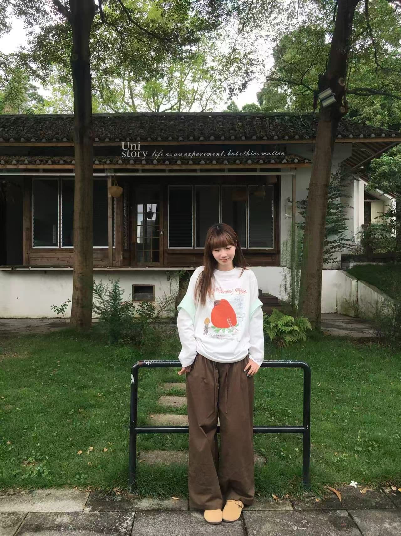 봄 가을 새로운 이후 패키지 칼라 긴팔 라운드 넥 티셔츠 낙서 프린트 맨위 상세 이미지 6