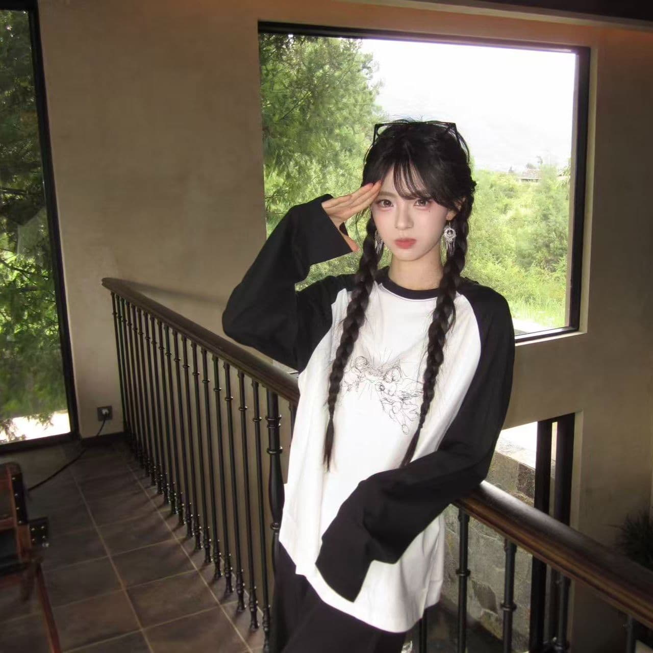 새로운 생방송 품질 삽입 어깨 소매 당겨서 기사 이후 패키지 칼라 천사 프린트