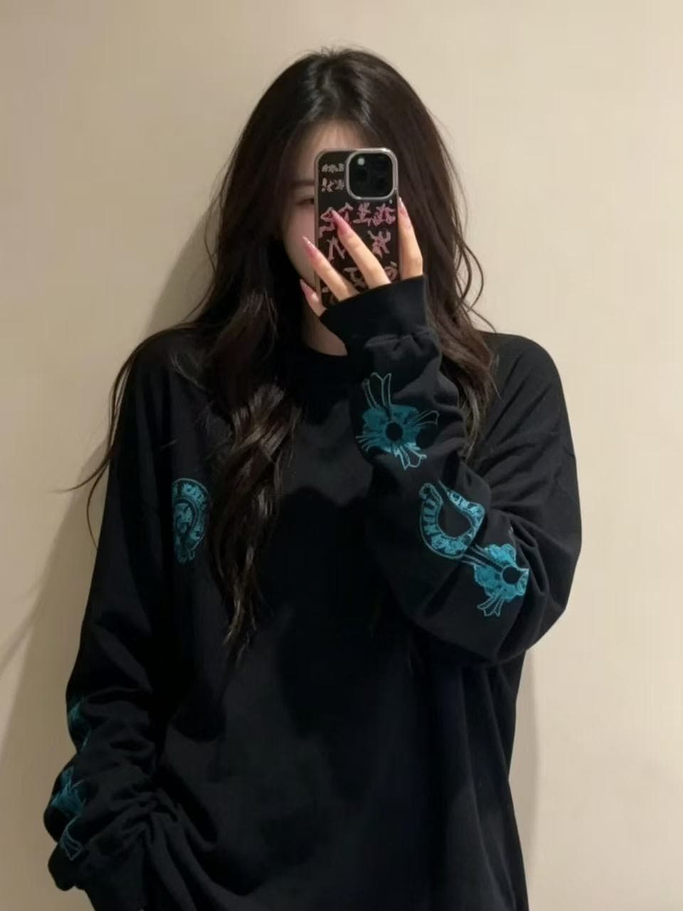 봄 가을 새로운 이후 패키지 칼라 긴팔 Luokou 티셔츠 산스크리트어 프린트 맨위 이미지 3