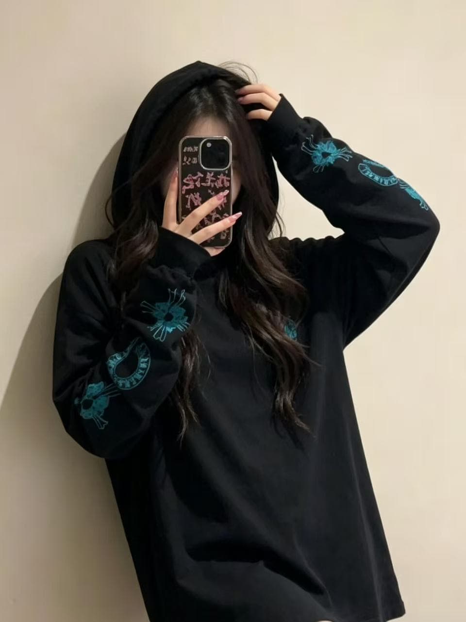 봄 가을 새로운 이후 패키지 칼라 긴팔 Luokou 티셔츠 산스크리트어 프린트 맨위 이미지 4