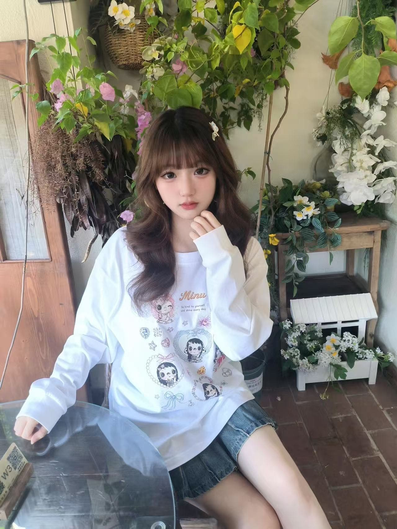 봄 가을 새로운 이후 패키지 칼라 긴팔 Luokou 티셔츠 만화 프린트 이미지 2