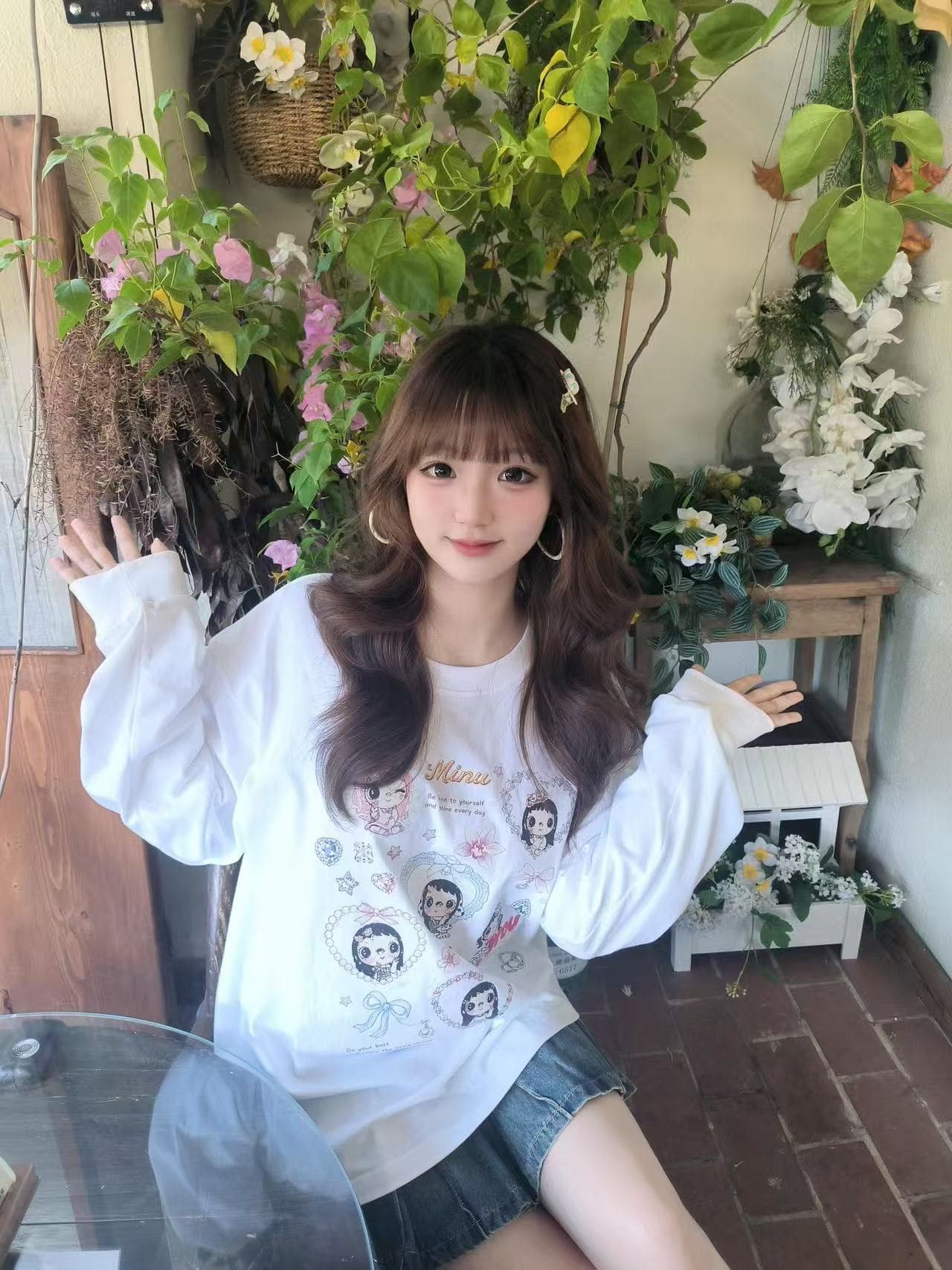봄 가을 새로운 이후 패키지 칼라 긴팔 Luokou 티셔츠 만화 프린트 이미지 4