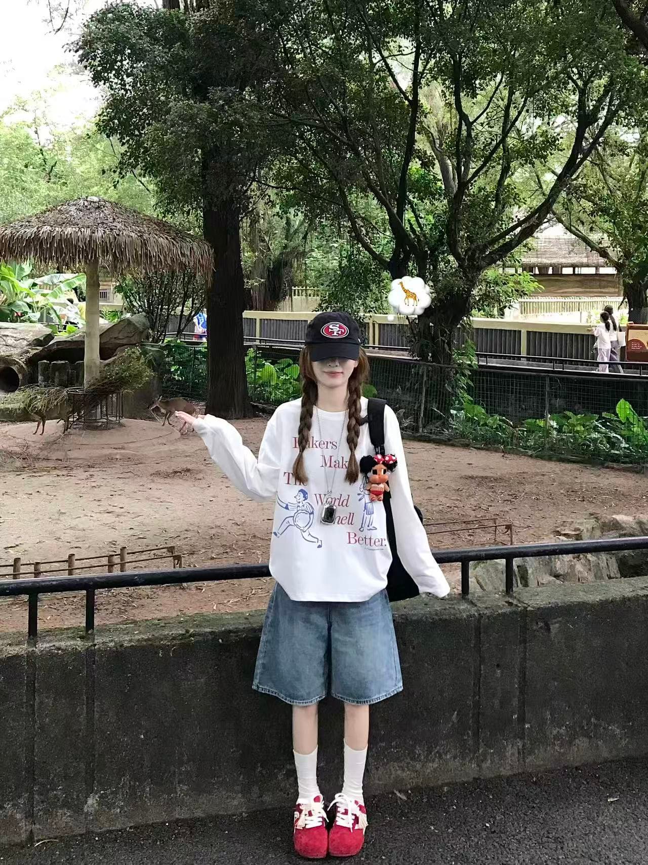 봄 가을 새로운 이후 패키지 칼라 긴팔 라운드 넥 t 만화 알파벳 프린트 상세 이미지 6