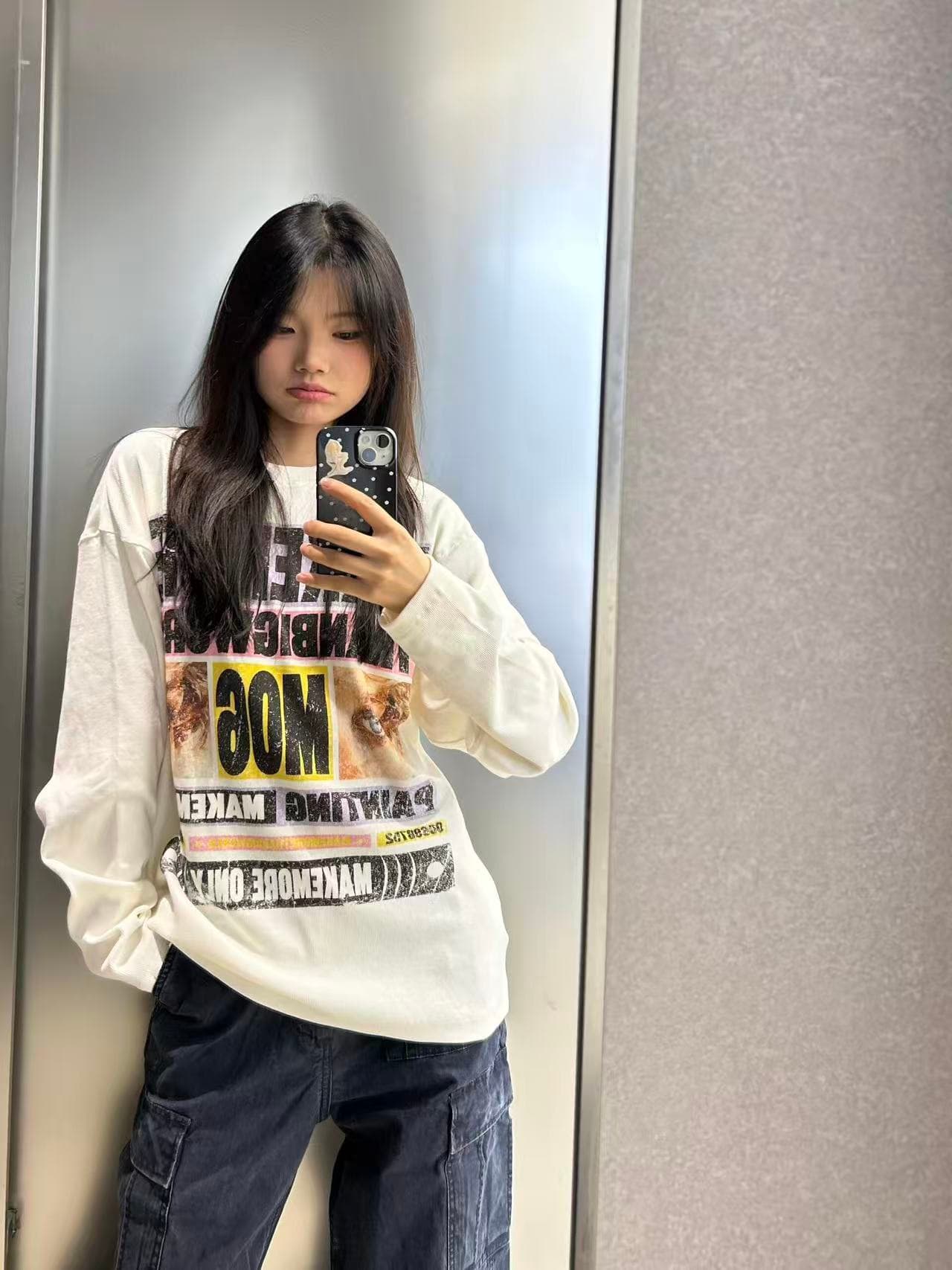 봄 가을 새로운 이후 패키지 칼라 긴팔 라운드 넥 티셔츠 알파벳 프린트 맨위 이미지 4