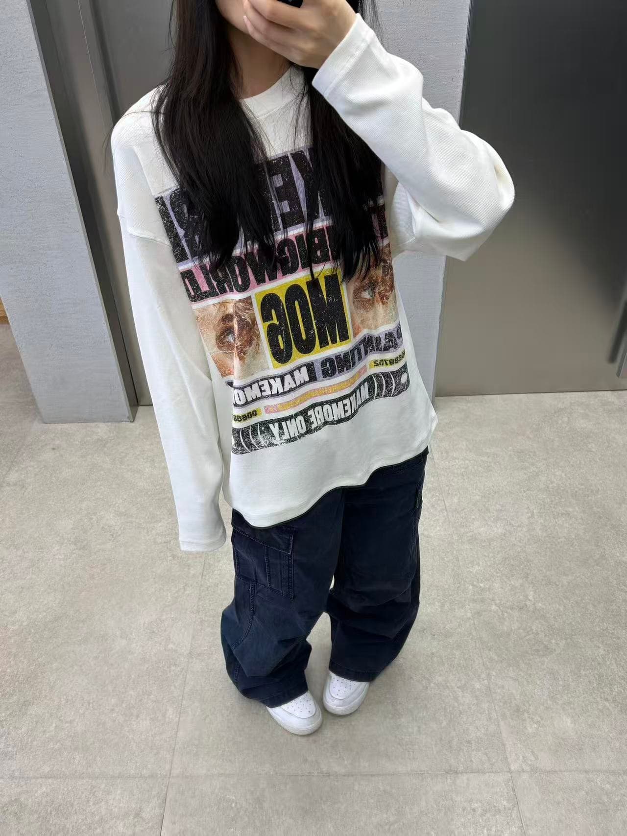 봄 가을 새로운 이후 패키지 칼라 긴팔 라운드 넥 티셔츠 알파벳 프린트 맨위 상세 이미지 3