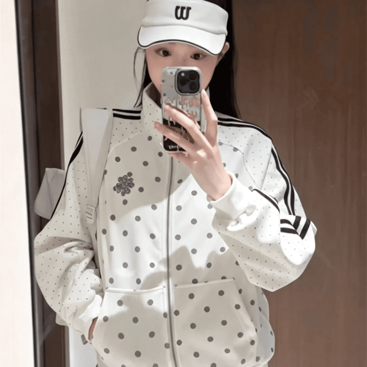 새로운 한 부서 도트 무늬 재킷 작은 대중 스탠드 칼라 루즈핏 야구 유니폼 캐주얼 운동 재킷