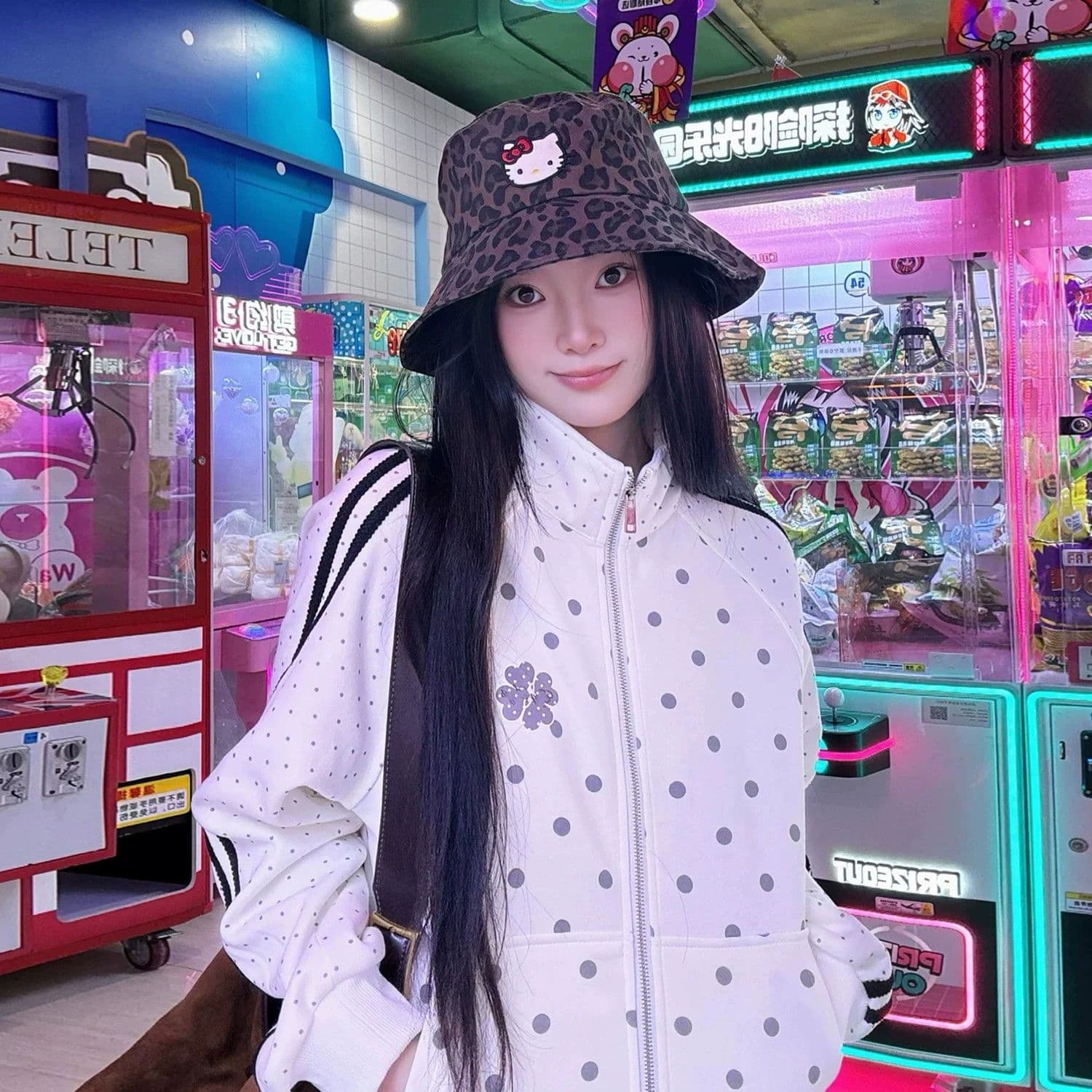 새로운 한 부서 레트로 도트 무늬 전체 인쇄 스탠드 칼라 재킷 루즈핏 느긋한 바람 다용도 연령 감소 후드티 상세 이미지 5