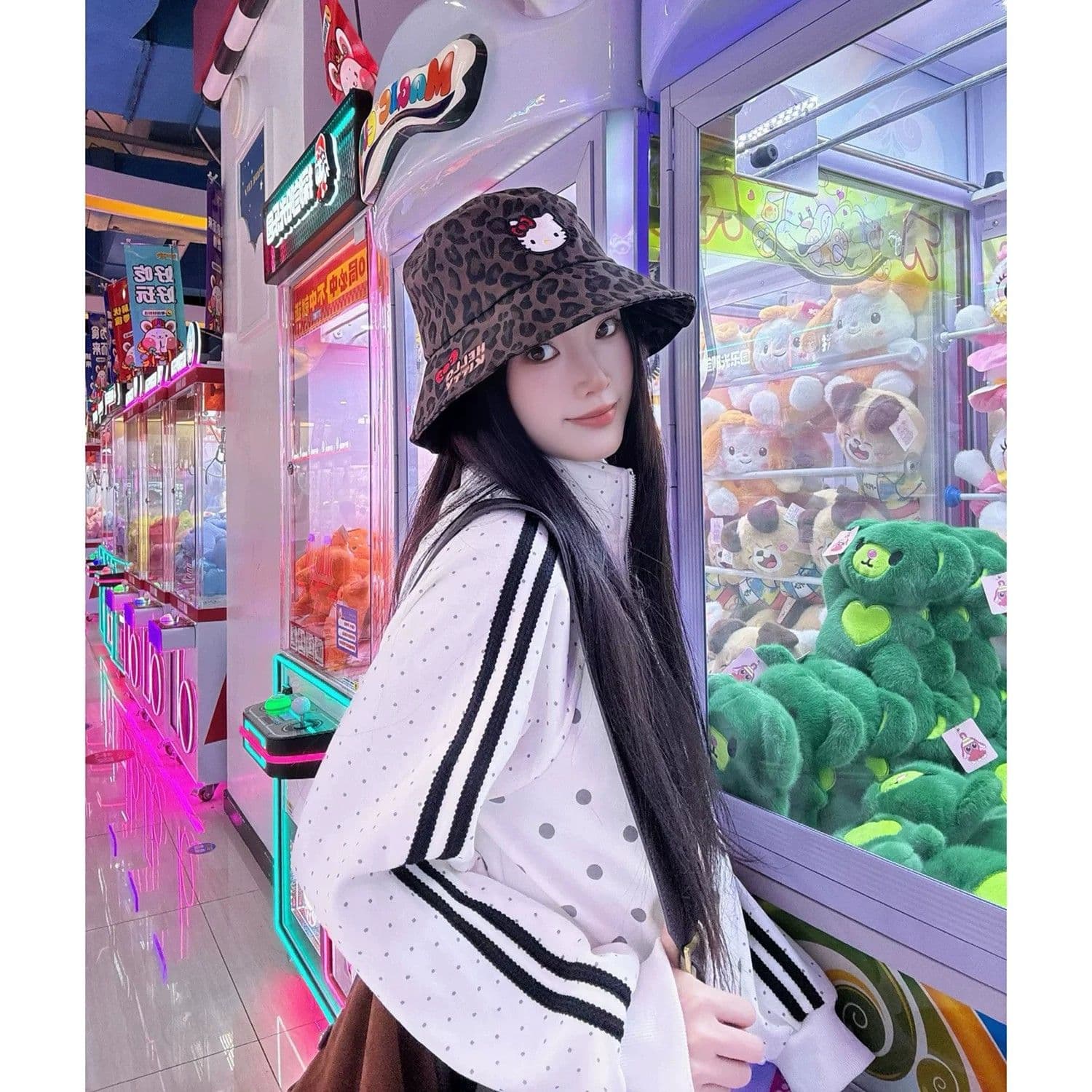 새로운 한 부서 레트로 도트 무늬 전체 인쇄 스탠드 칼라 재킷 루즈핏 느긋한 바람 다용도 연령 감소 후드티 상세 이미지 6