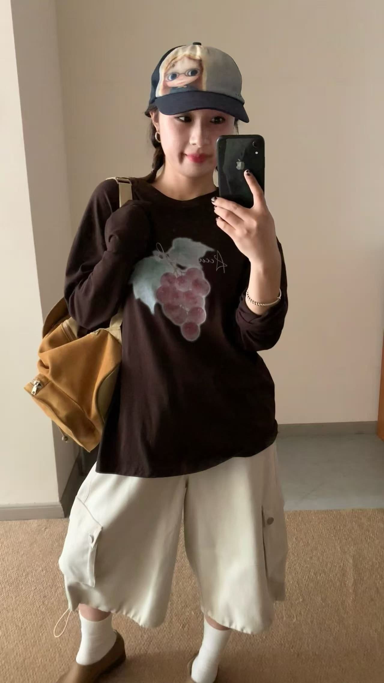 봄 가을 새로운 이후 패키지 칼라 긴팔 라운드 넥 티셔츠 포도 프린트 맨위 상세 이미지 7