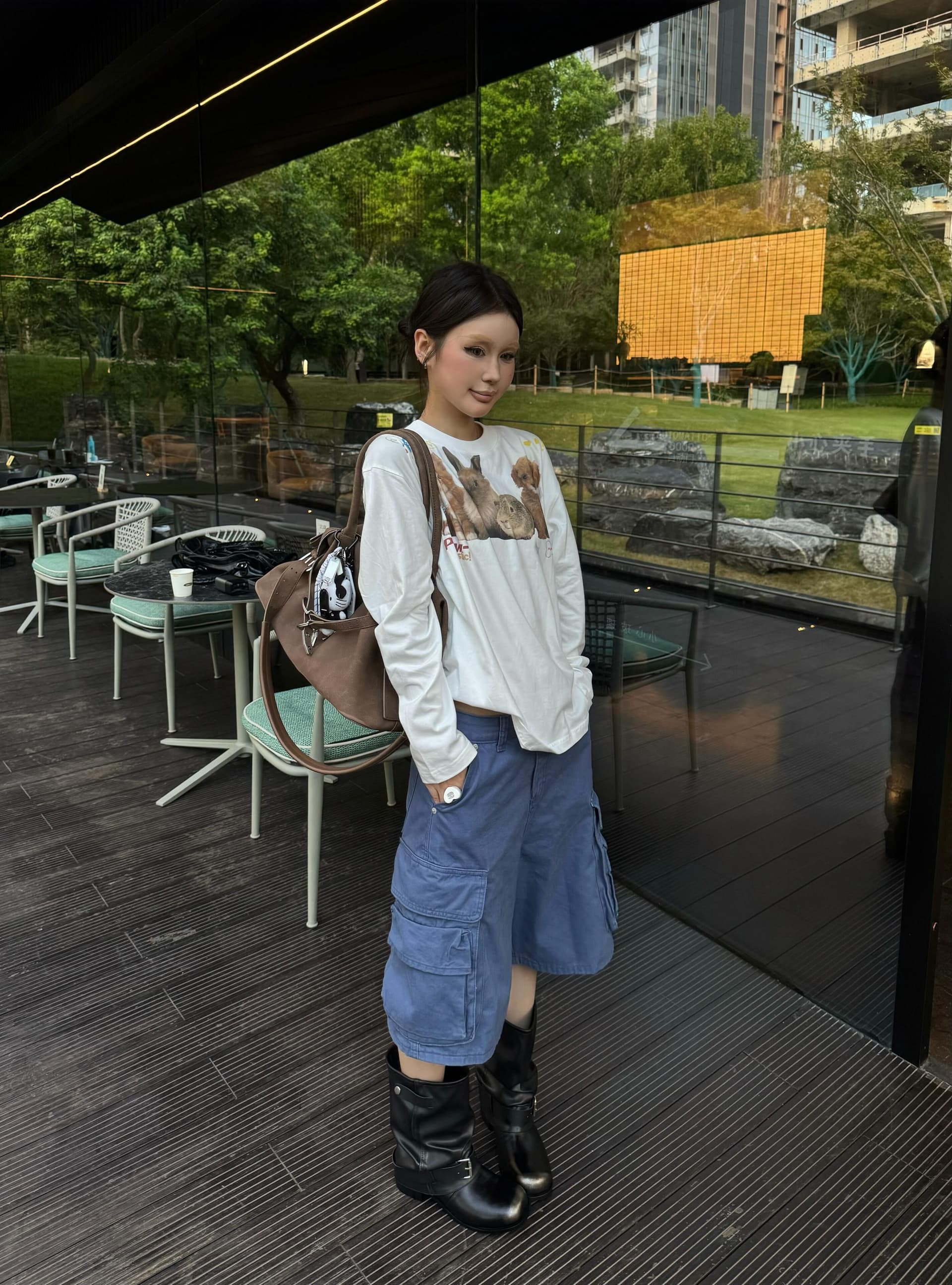 봄 가을 새로운 이후 패키지 칼라 긴팔 라운드 넥 티셔츠 동물 프린트 맨위 상세 이미지 4