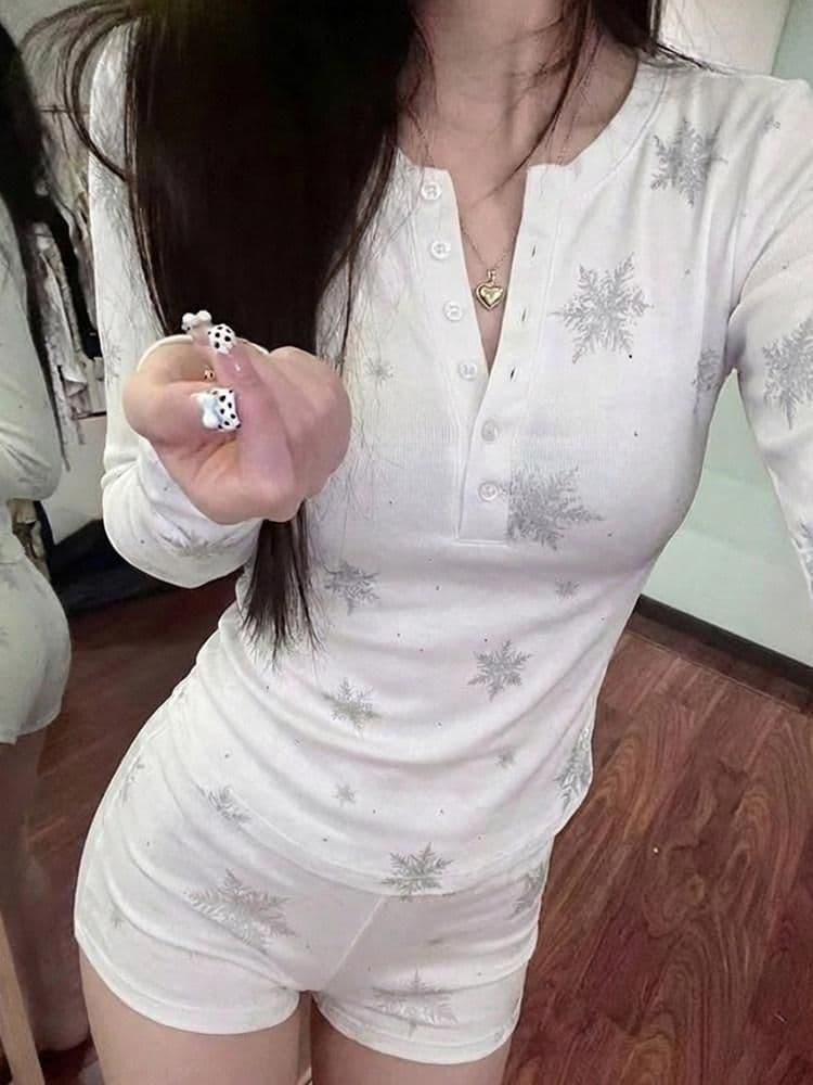새로운 핫픽스 프린트 헨리 칼라 긴팔 티셔츠 여성 몸매 가꾸기 맨위 상세 이미지 3