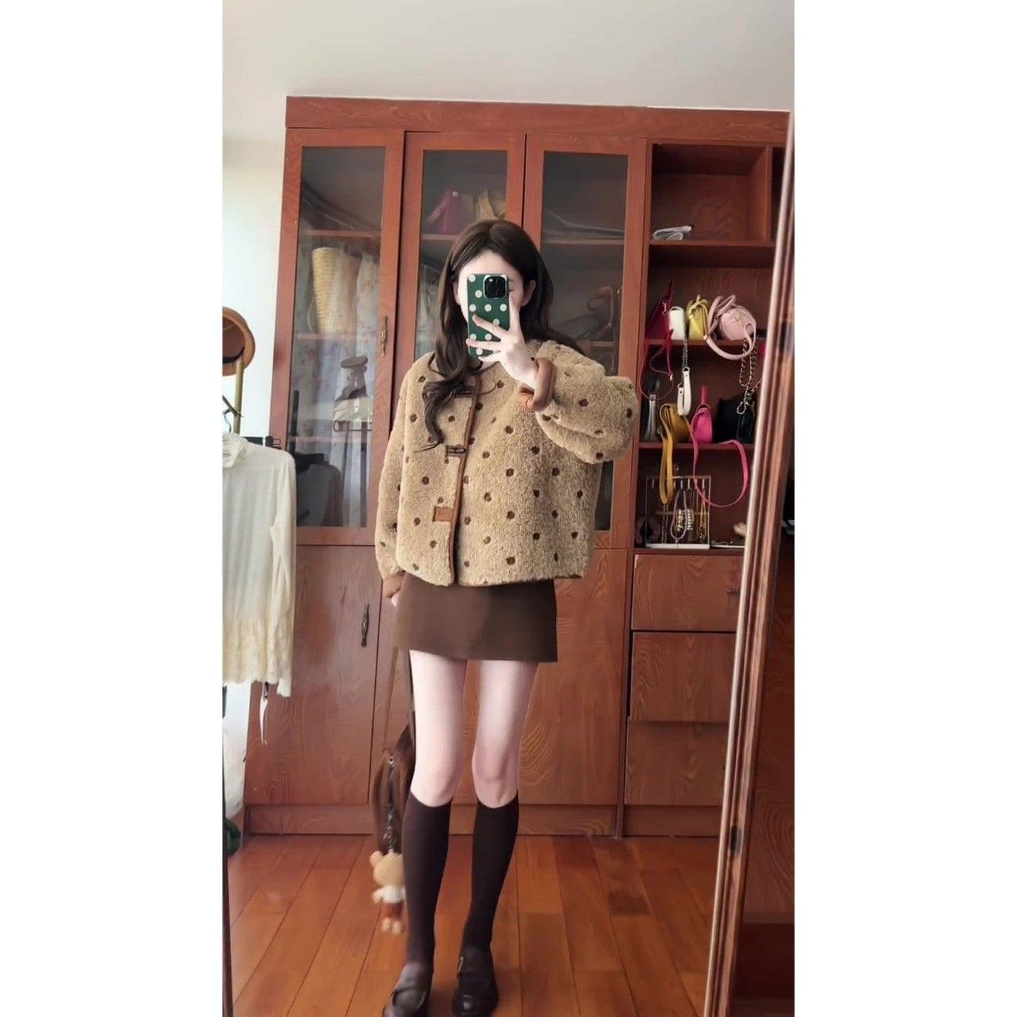새로운 양털 플리스 복합 스웨이드 수건 자수 법 조금 개인 고유 한 슈퍼 잘 생긴 도트 무늬 재킷 이미지 2