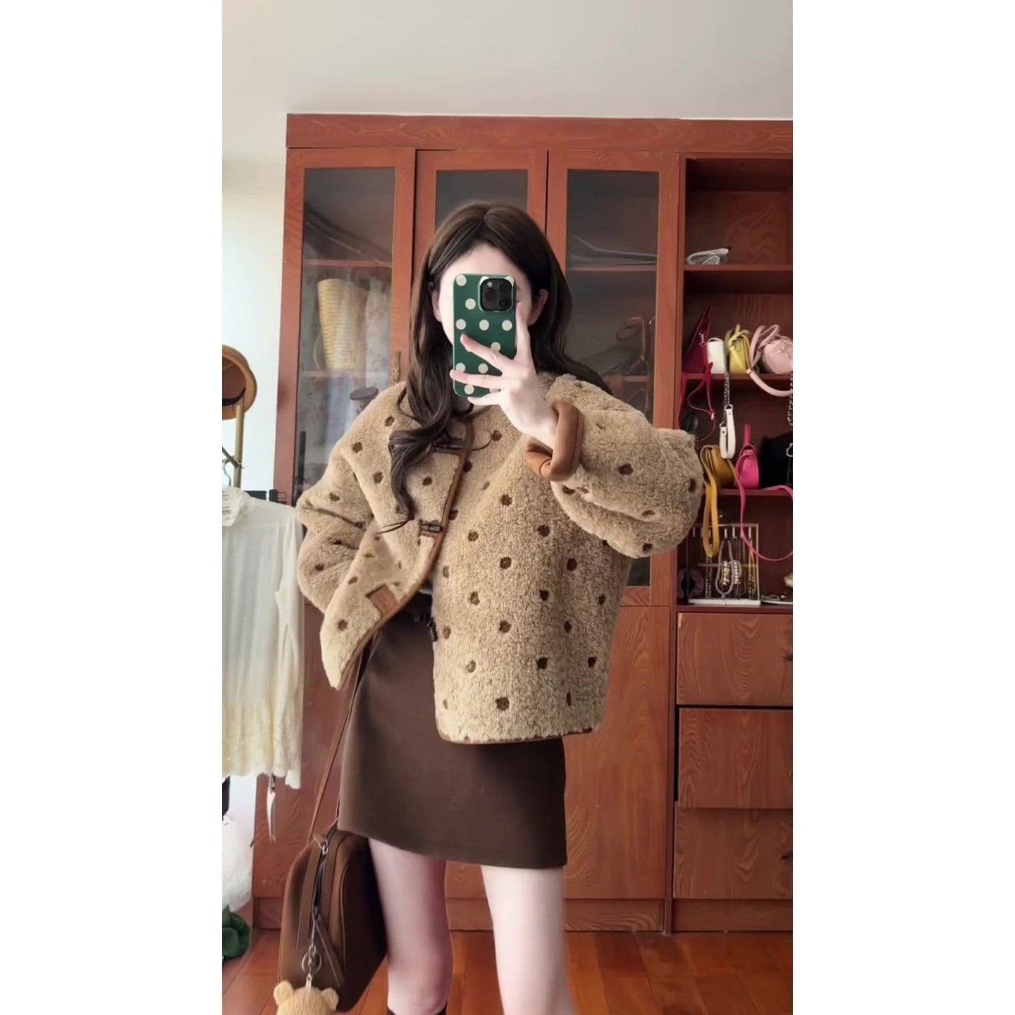 새로운 양털 플리스 복합 스웨이드 수건 자수 법 조금 개인 고유 한 슈퍼 잘 생긴 도트 무늬 재킷