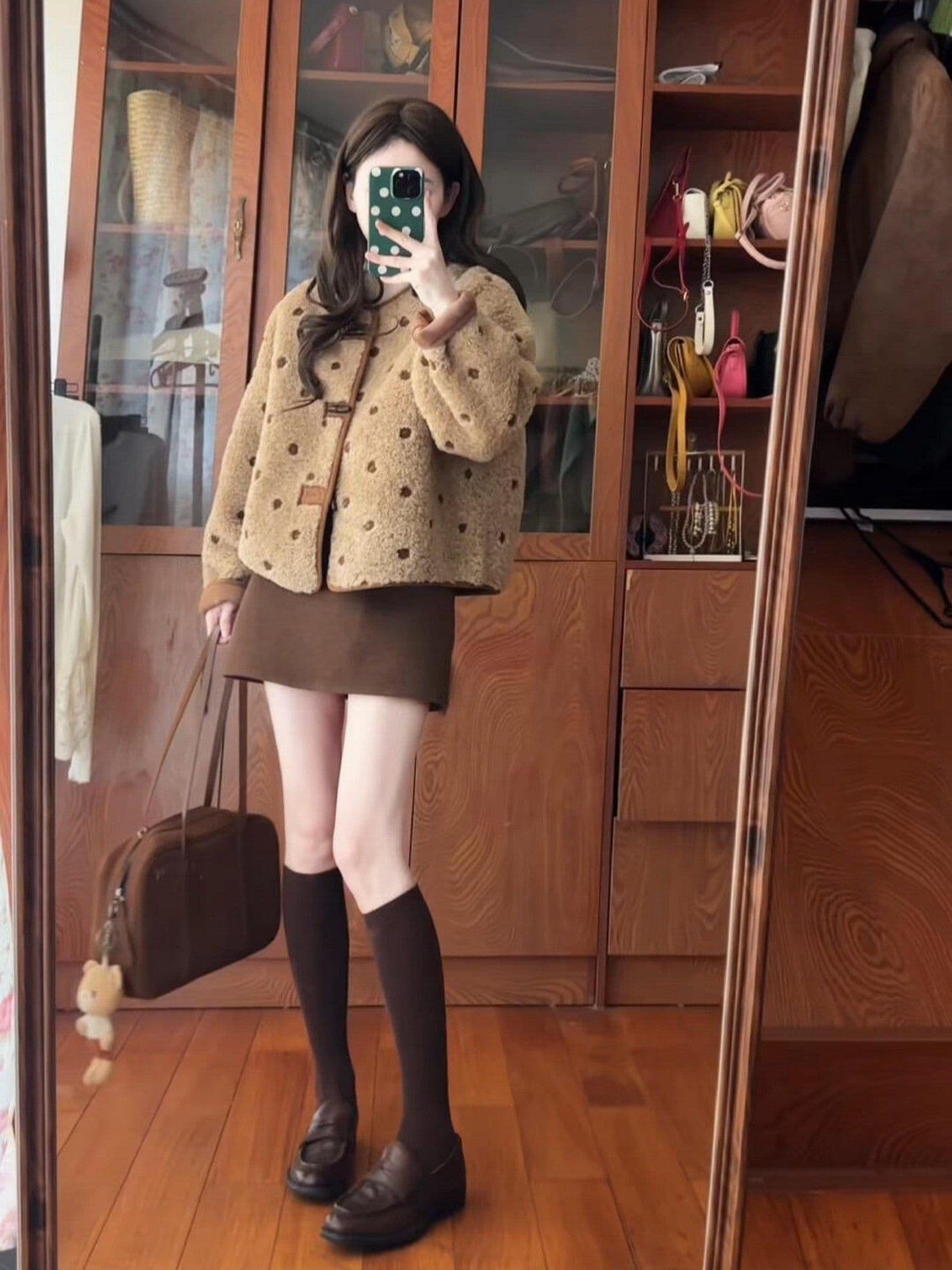 새로운 양털 플리스 복합 스웨이드 수건 자수 법 조금 개인 고유 한 슈퍼 잘 생긴 도트 무늬 재킷 상세 이미지 5