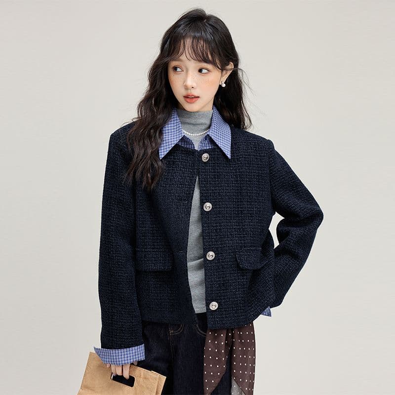 새로운 복합 두꺼운 모방 원단 어깨 패드 원본 단추 부드러운 슬림해 보이는 착용 가져 가라. 싱글 줄 버튼 재킷 이미지 2