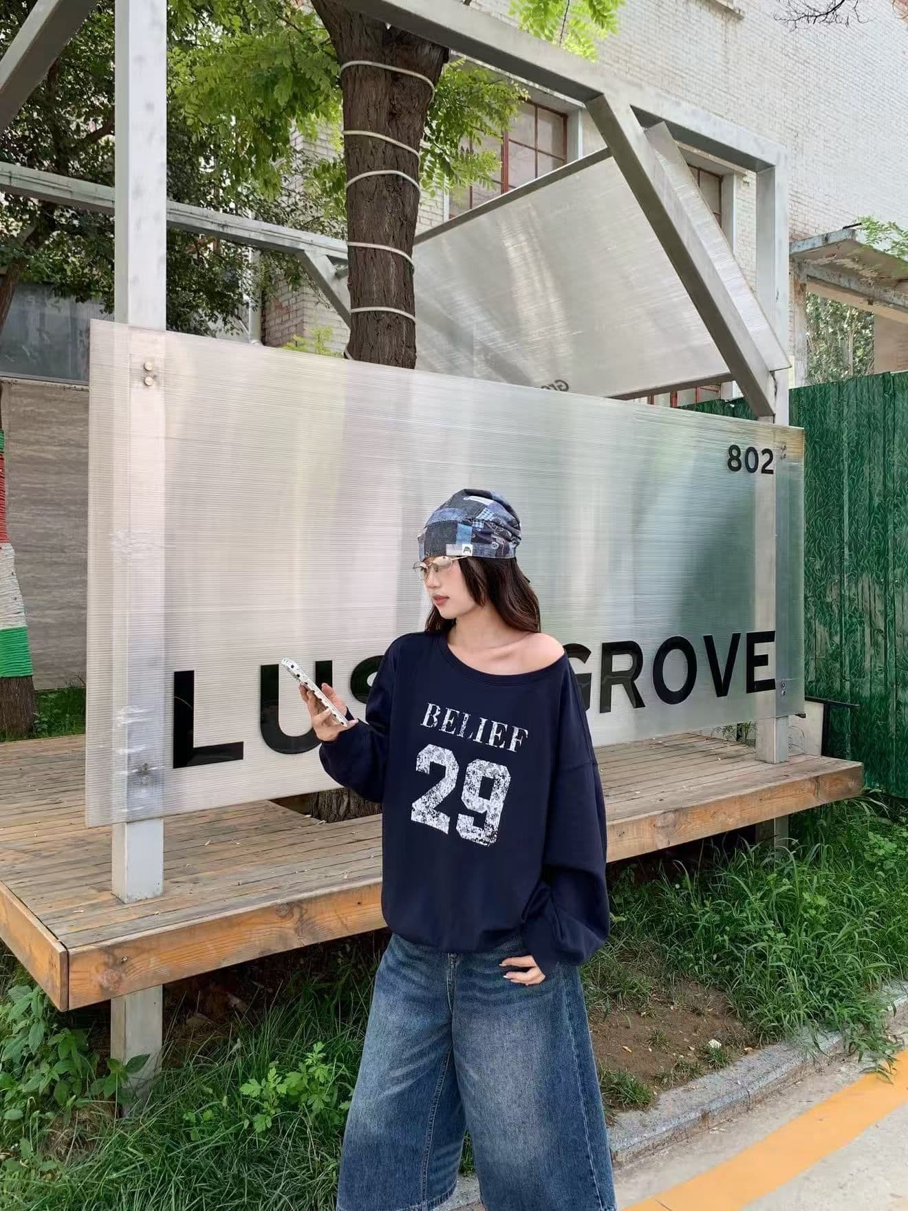 새로운 높은 품질 이후 패키지 칼라 비스듬한 어깨 오프숄더 후드티 가을 겨울 루즈핏 숫자 알파벳 이미지 2