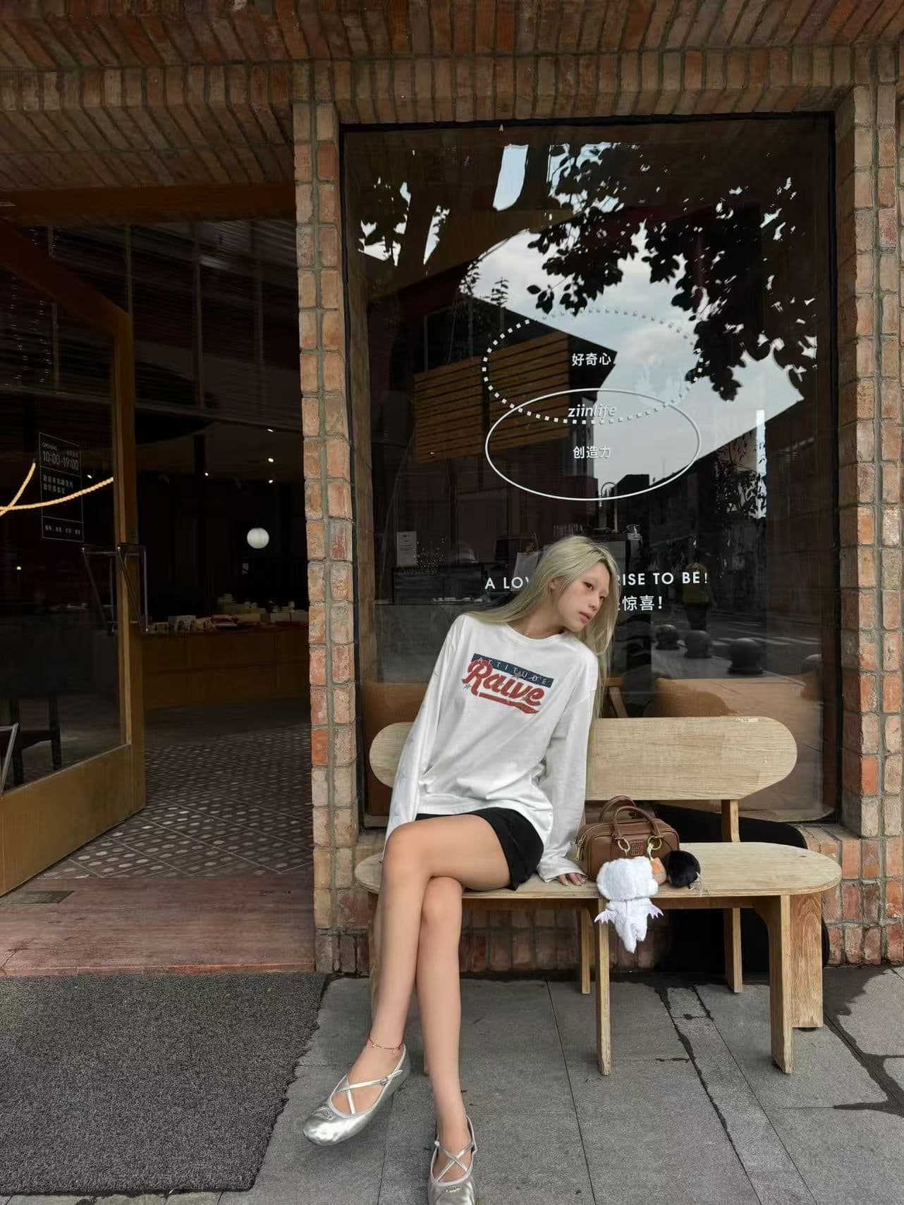 봄 가을 새로운 이후 패키지 칼라 긴팔 라운드 넥 티셔츠 별 알파벳 프린트 상세 이미지 5