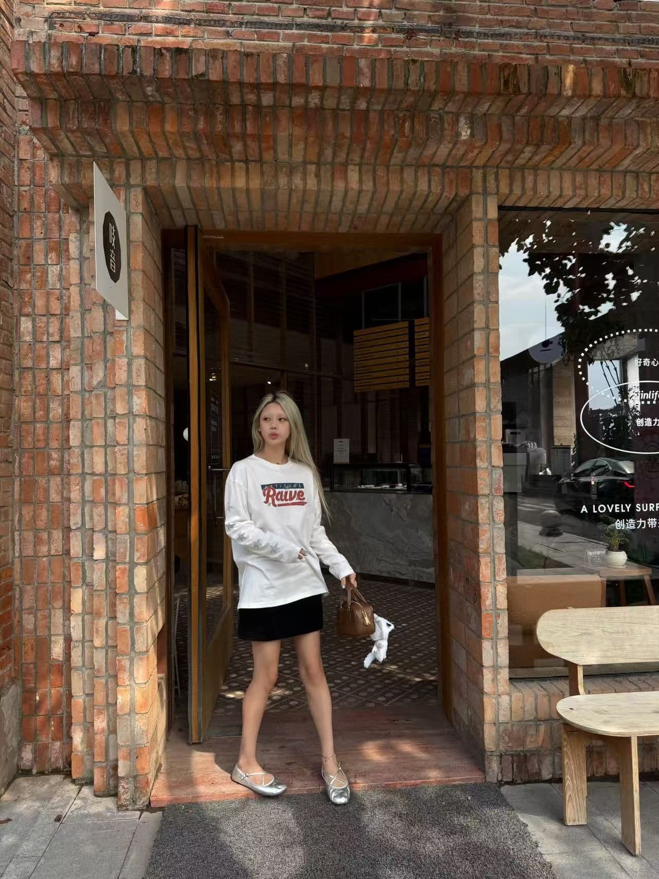 봄 가을 새로운 이후 패키지 칼라 긴팔 라운드 넥 티셔츠 별 알파벳 프린트 상세 이미지 9